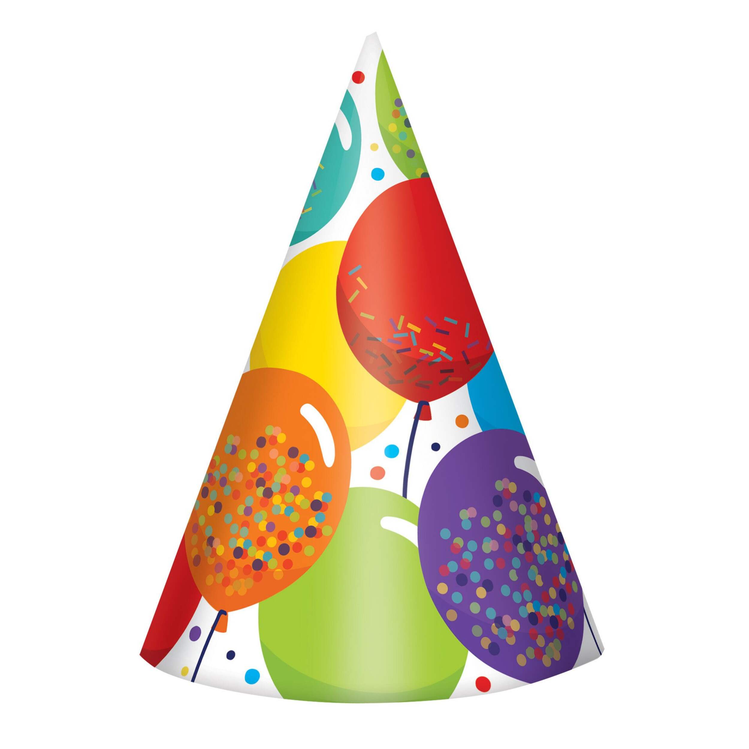 Balloon Birthday Cone Party Hat, Multi-Coloured, One Size, 24-pk, Wearable Accessories for Birthdays Front_Flat