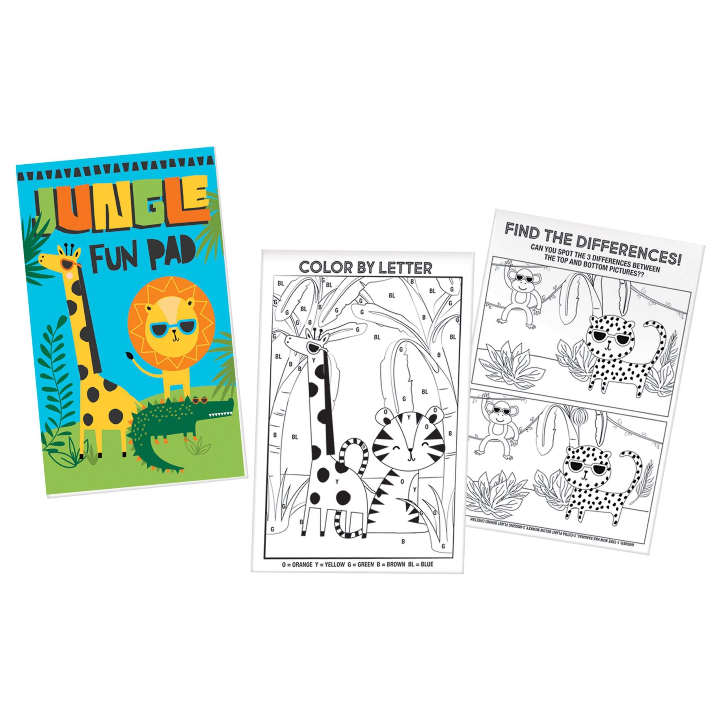 Jungle Fun Pads Colouring Sheets, Black/White, 8-pk, for Arts & Crafts/Birthday Favour Composite_or_Mixed