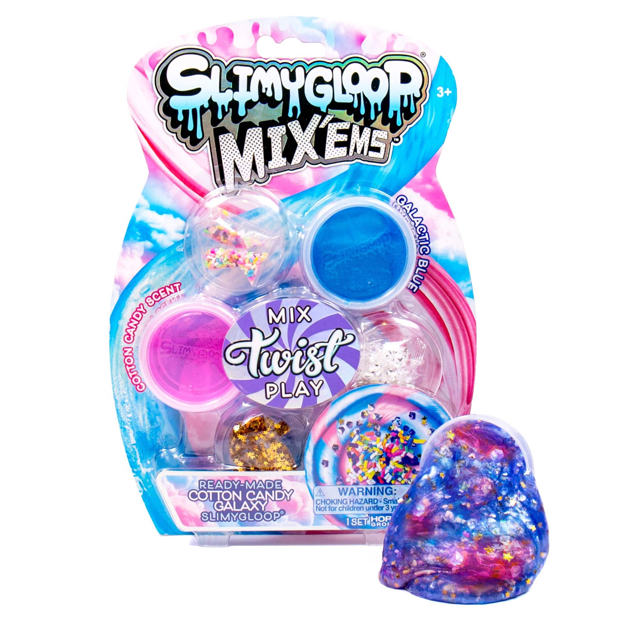 Slimy Gloop Mix'ems Twists Cotton Candy Scented, Blue/Pink, 5-pk, Ages 3+, for Arts & Crafts/Birthday Favour Front_Flat