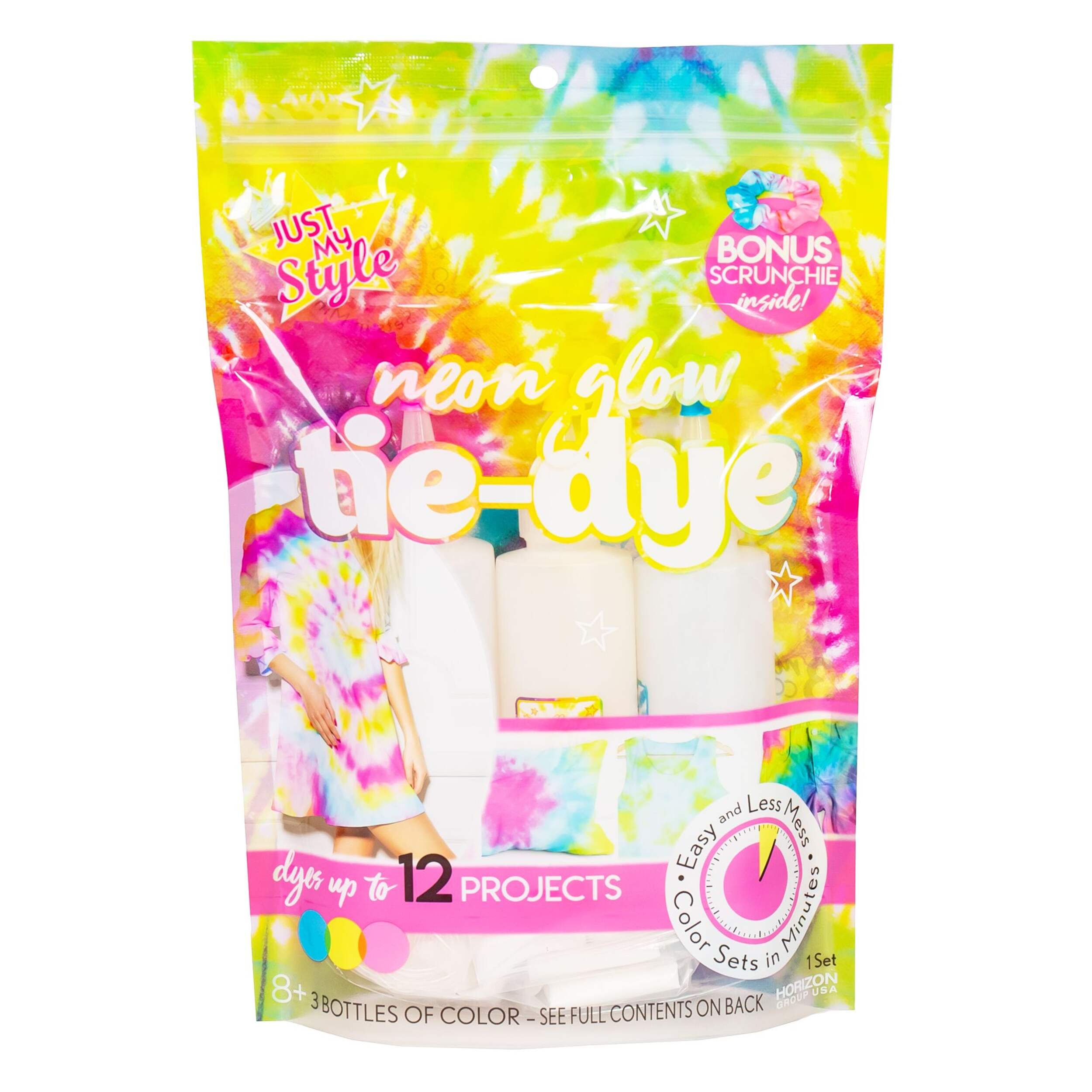 DIY Customizable Neon Tie Dye Craft Kit, Multi-Coloured, 3-pk, for Arts & Crafts/Birthday Favour Front_Flat