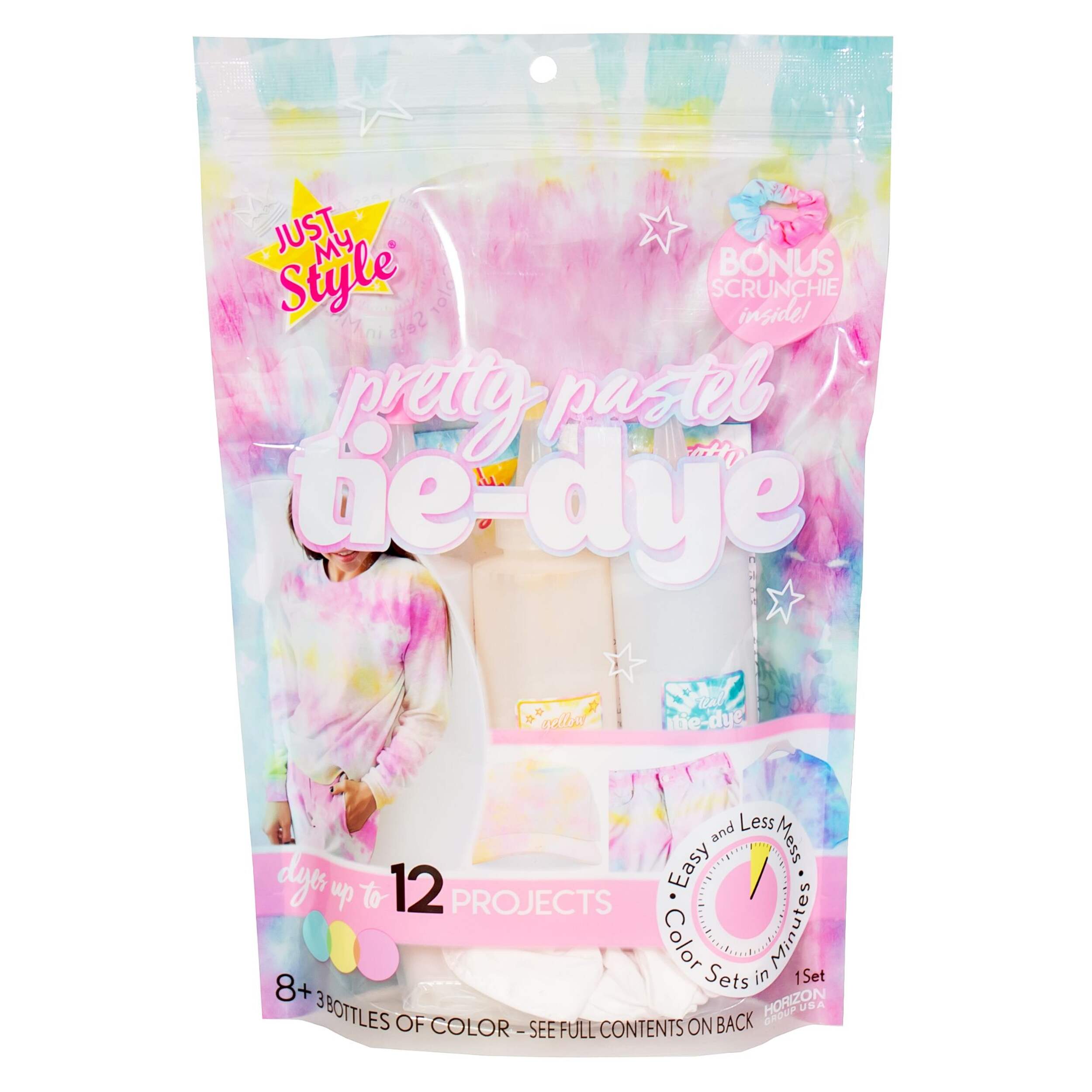 DIY Customizable Pastel Tie Dye Craft Kit, Multi-Coloured, 3-pk, for Arts & Crafts/Birthday Favour Front_Flat