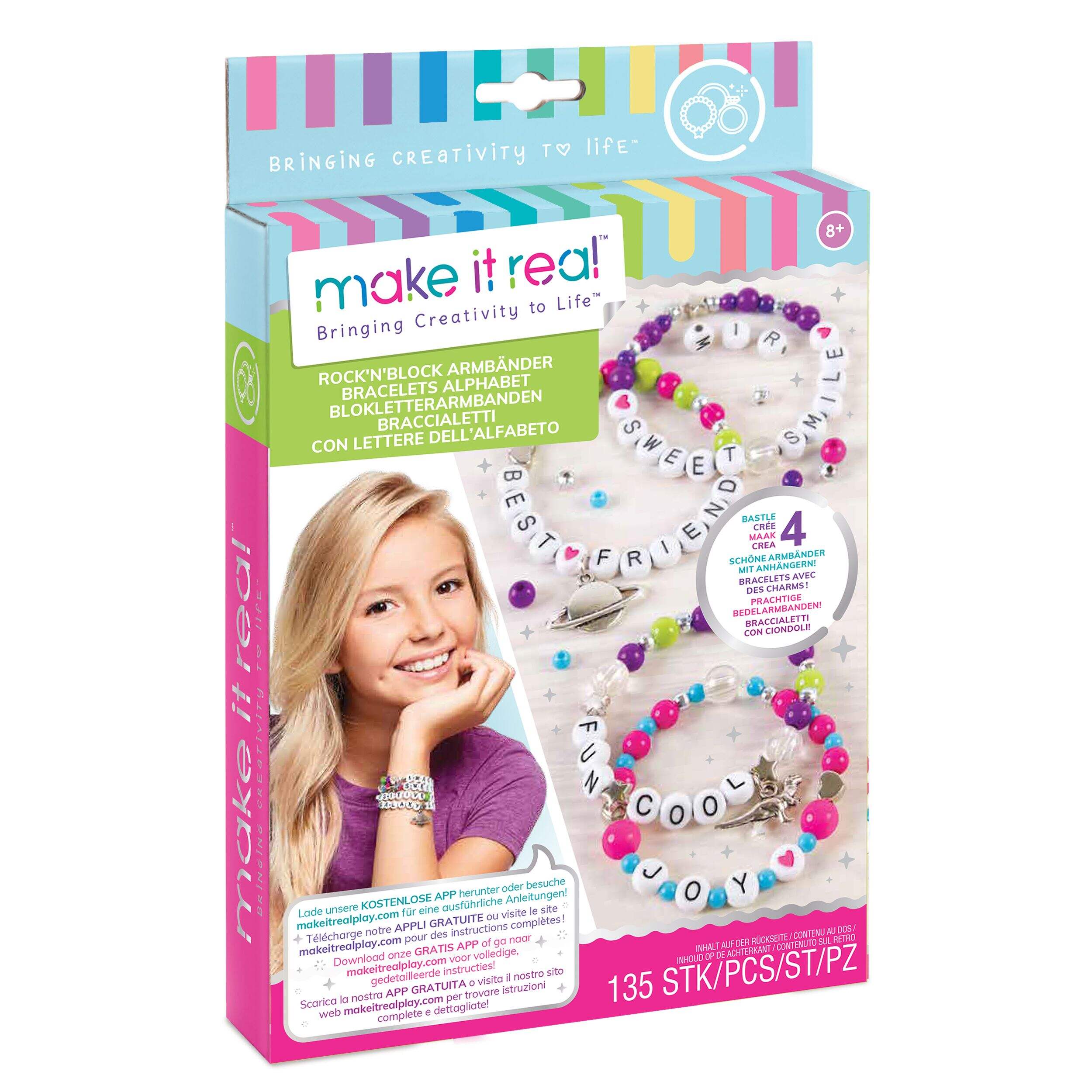 DIY Customizable Friendship Bracelete & Charms, Pink/Purple, 135-pk, for Arts & Crafts/Birthday Favour Front_Angled_Right
