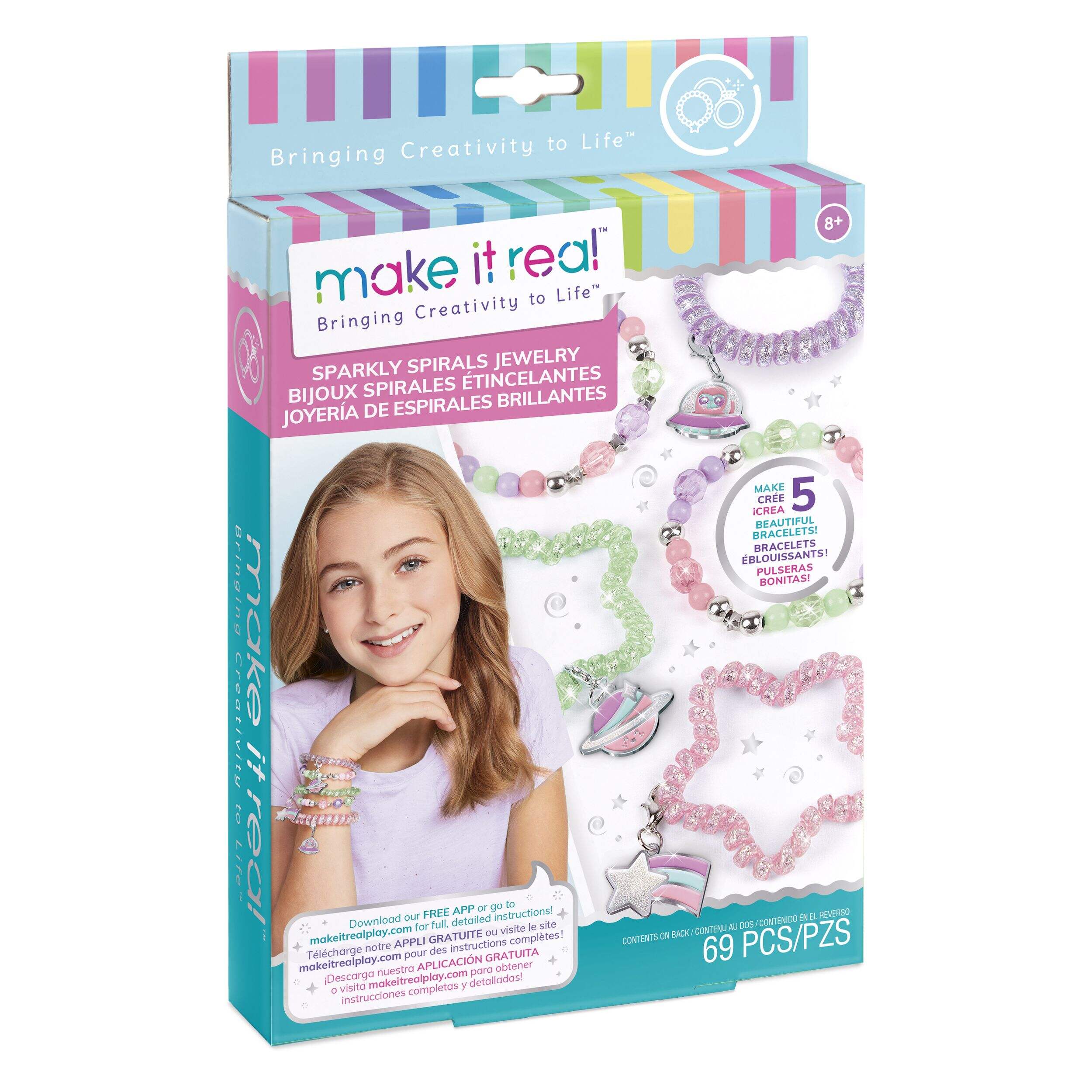 DIY Customizable Friendship Bracelete & Charms, Multi-Coloured, 69-pk, for Arts & Crafts/Birthday Favour Front_Angled_Right