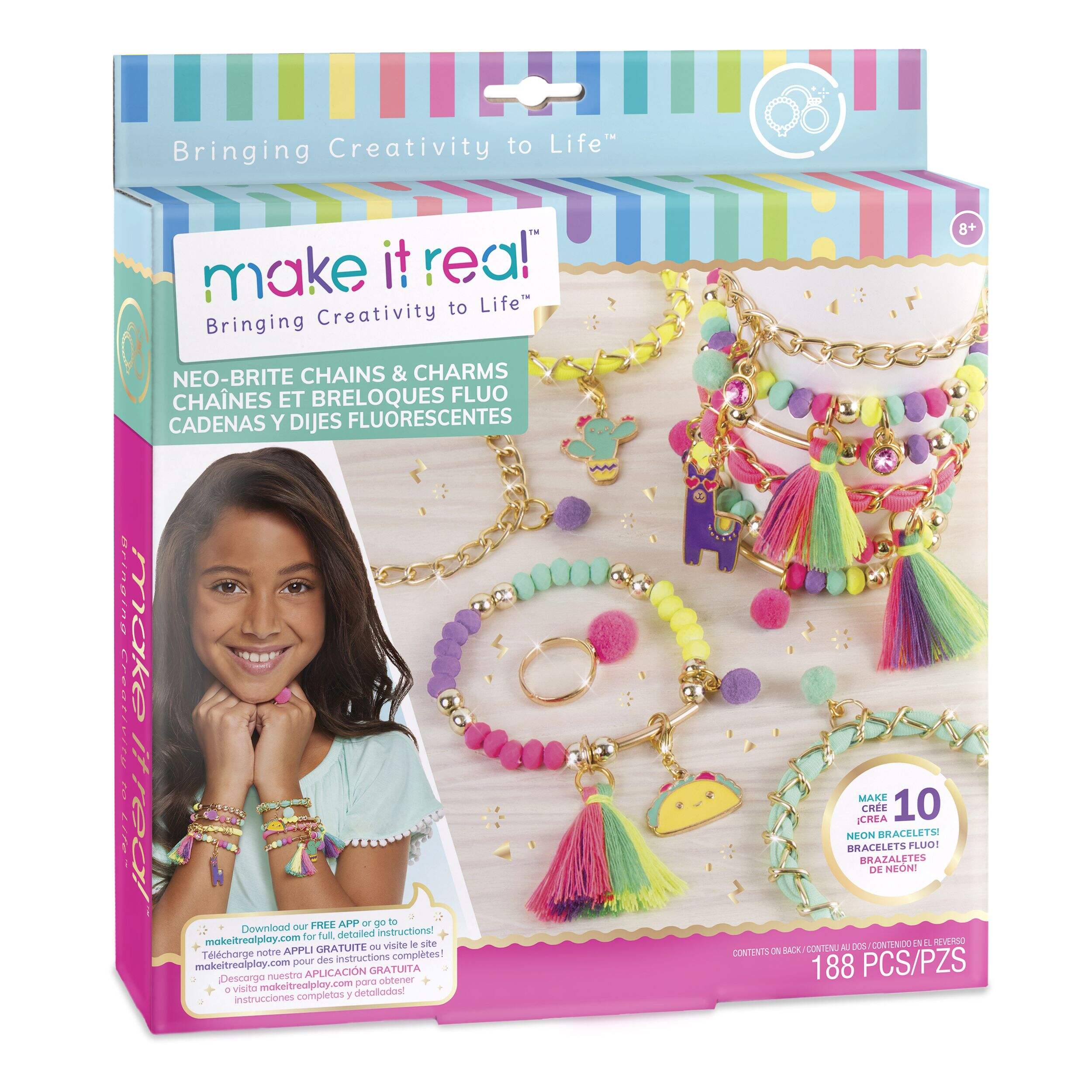 DIY Customizable Friendship Bracelete & Charms, Multi-Coloured, 188-pk, for Arts & Crafts/Birthday Favour Front_Angled_Right