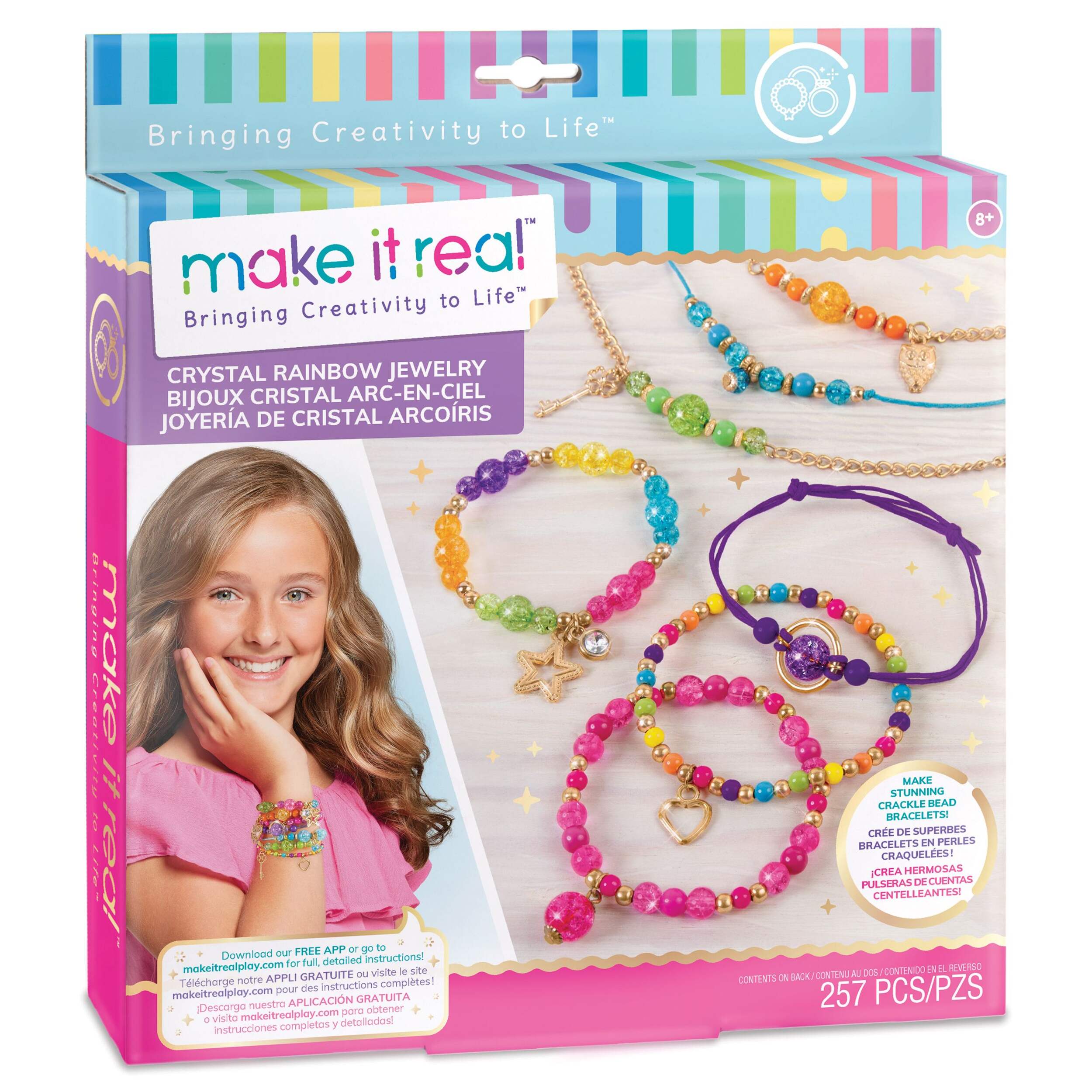 DIY Customizable Friendship Bracelete & Charms, Multi-Coloured, 257-pk, for Arts & Crafts/Birthday Favour Front_Angled_Right