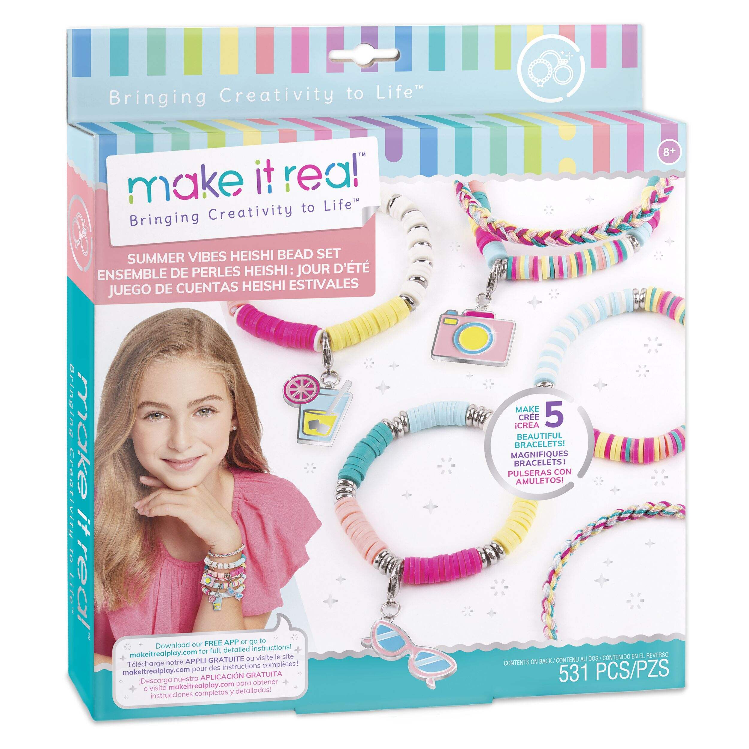 DIY Customizable Friendship Bracelete & Charms, Multi-Coloured, 531-pk, for Arts & Crafts/Birthday Favour Front_Angled_Right