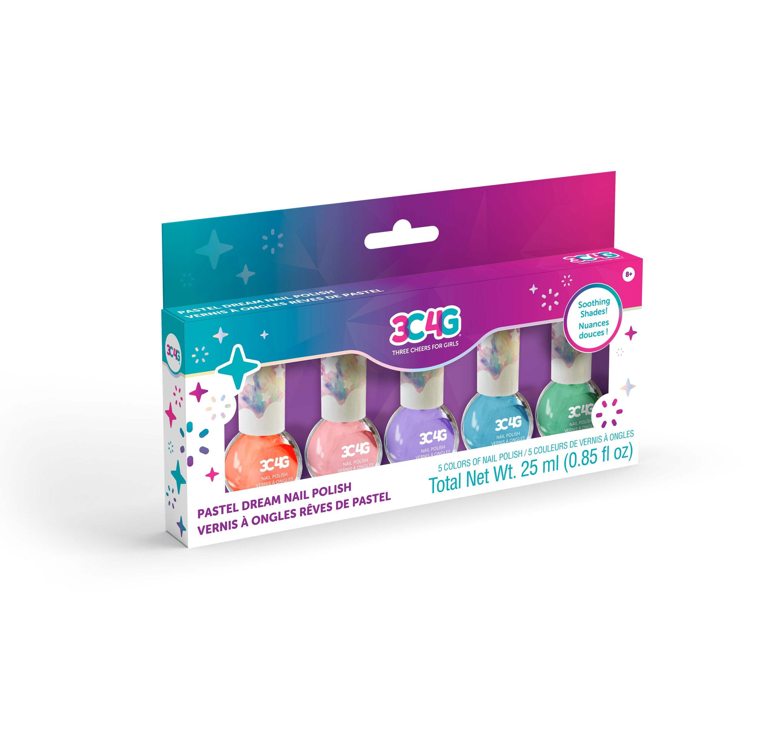 Pastel Dreams Nail Polish, Multi-Coloured, 5-pk, for Birthday Party Front_Angled_Right