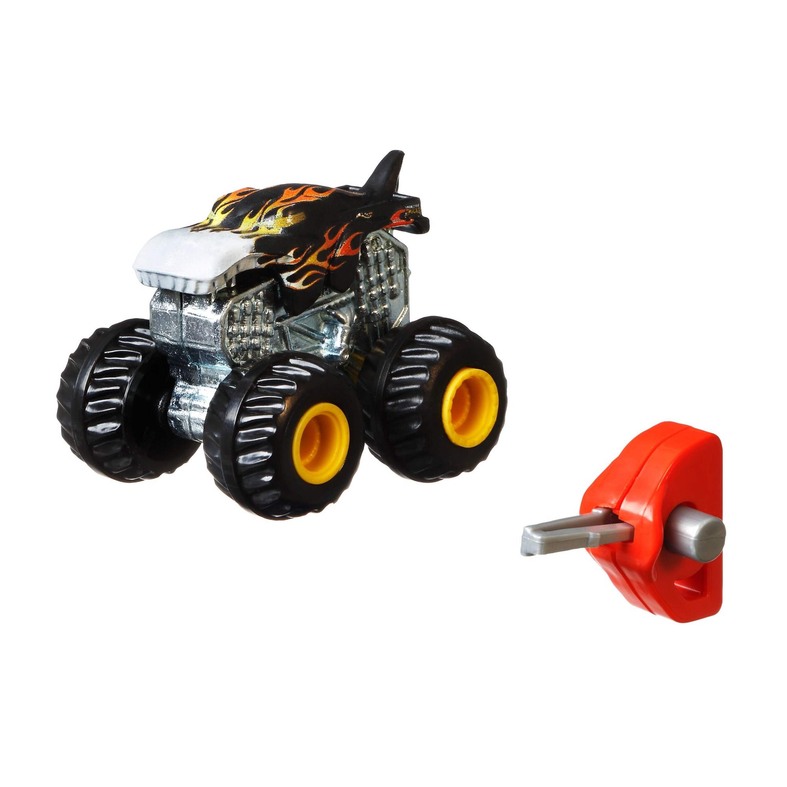 Mattel Hot Wheels Mini Monster Truck Toy, Multi-Coloured, 4-pk, Ages 3+, for Birthday/Party Favour Front_Three_Fourths_Angled_Left