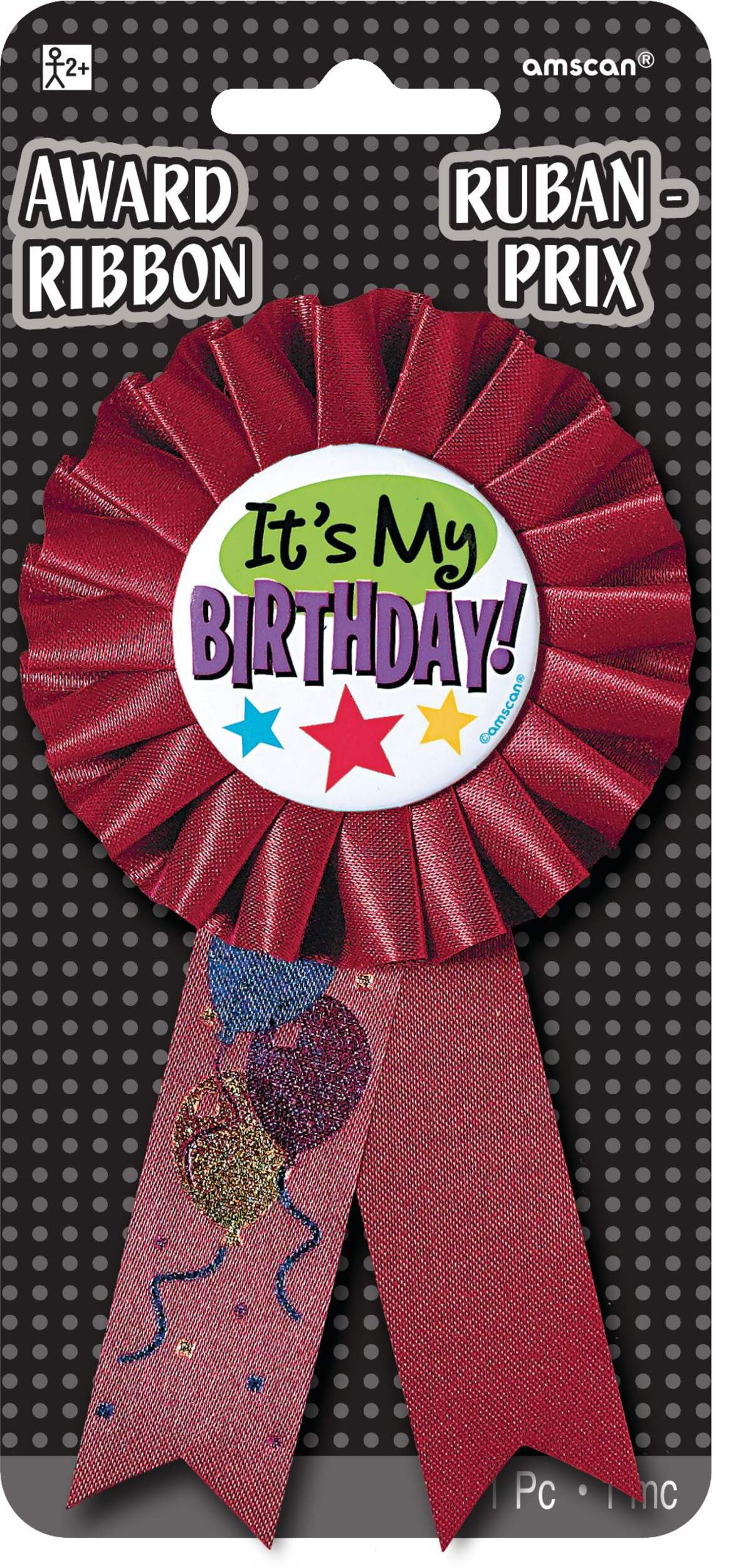"It's My Birthday!" Award Ribbon, Maroon Red, One Size, Wearable Accessory for Birthdays Front_Flat