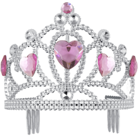 Heart Stone Bejeweled Crown Tiara, Silver/Pink, One Size, Wearable Costume Accessory for Halloween Front_Flat