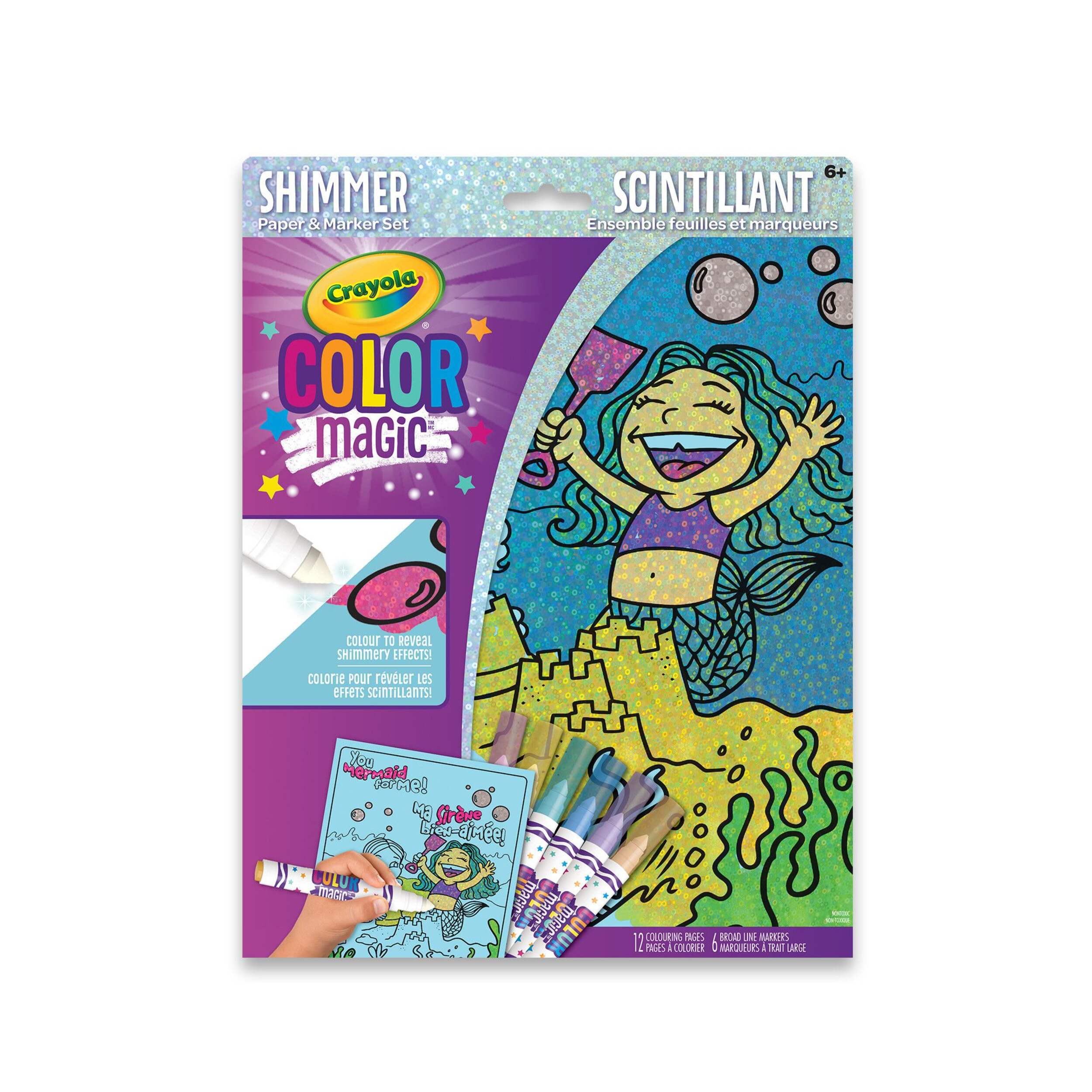 Crayola Mermaid Colour Magic Paper & Markers, Multi-Coloured, 12 Pages, Ages 6+, for Arts & Crafts/Birthday Favour Front_Flat