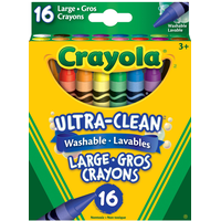 Crayola Ultra Clean Large Washable Coloured Drawing Crayons, Multi-Coloured, 16-pk, for Arts & Crafts Front_Flat