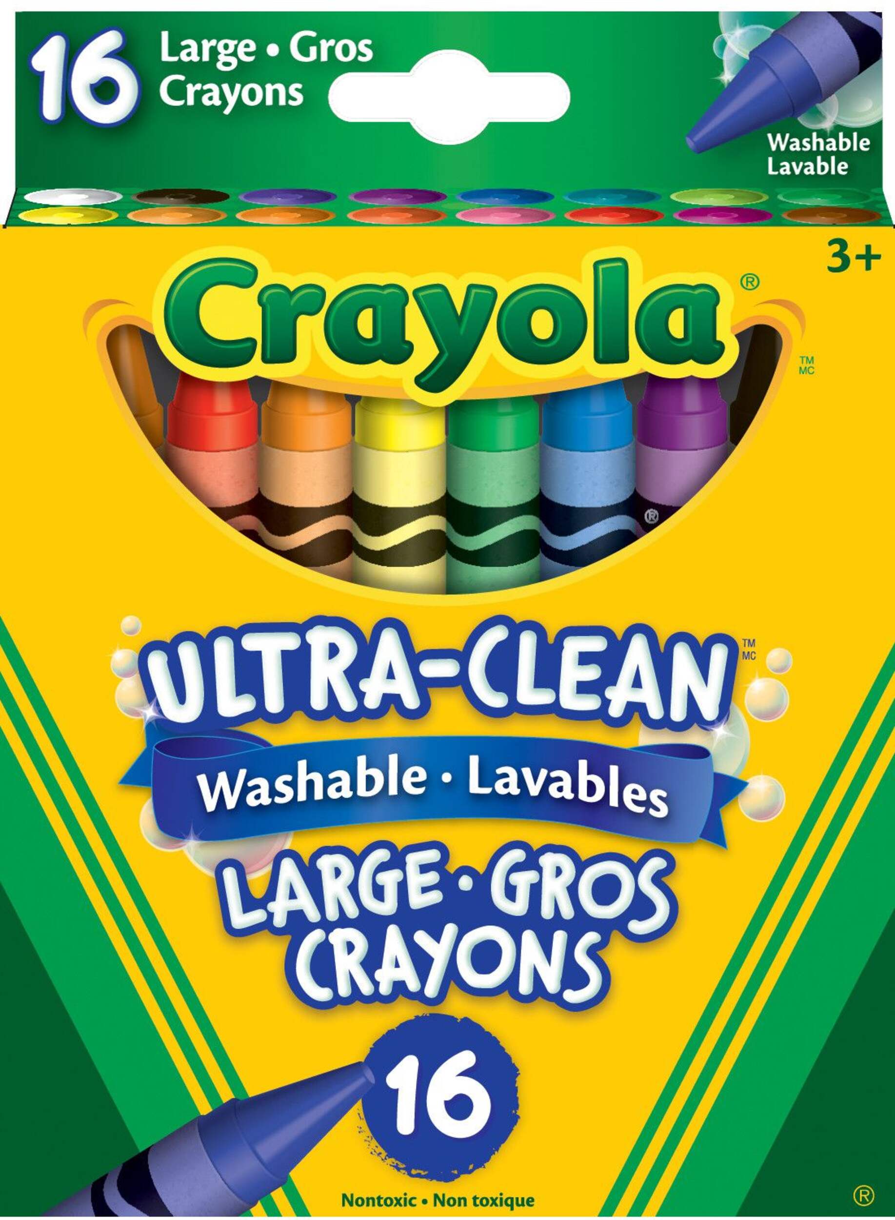 Crayola Ultra Clean Large Washable Coloured Drawing Crayons, Multi-Coloured, 16-pk, for Arts & Crafts Front_Flat