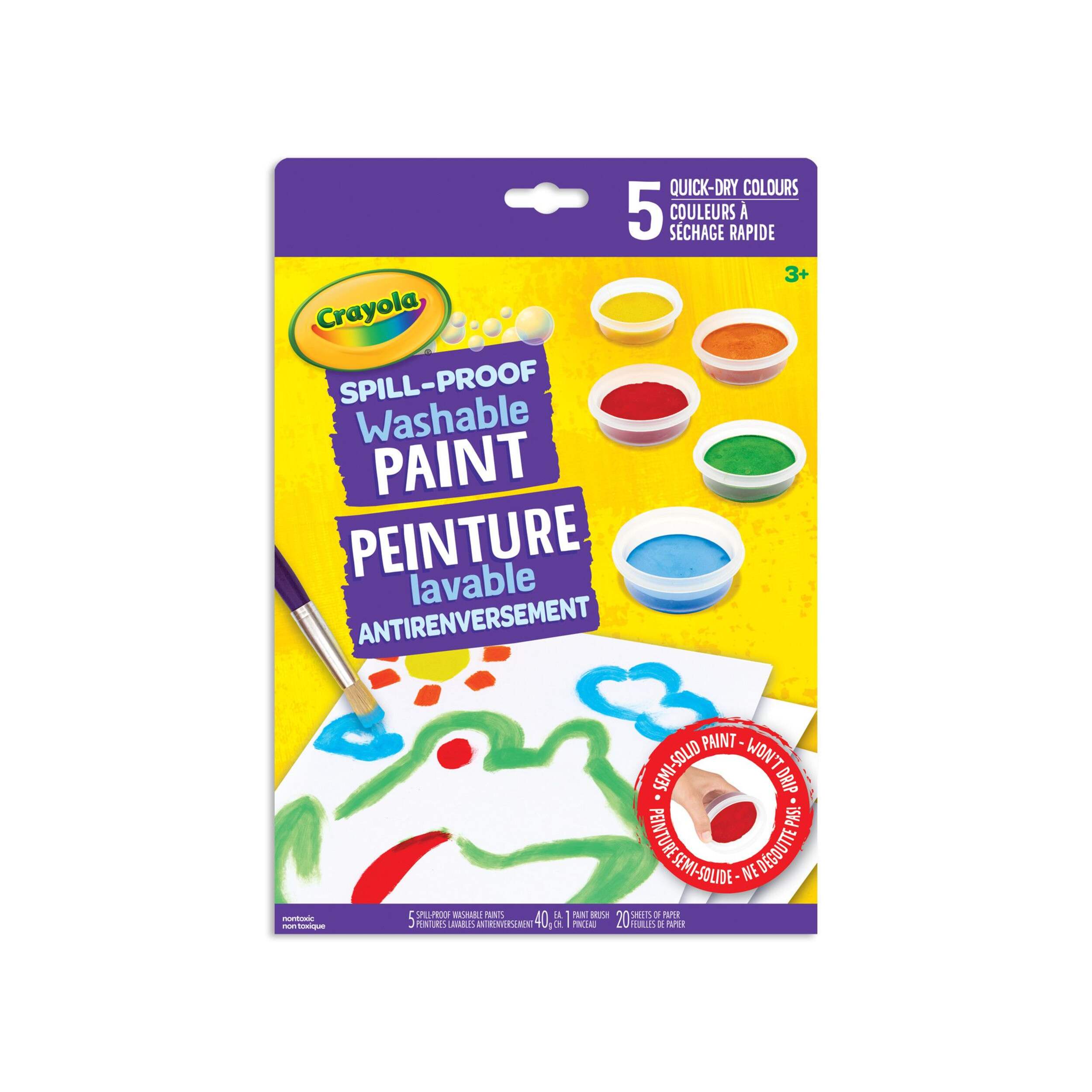 Crayola Spill Proof Washable Paint Kit, Multi-Coloured, 5-pk, for Arts & Crafts Front_Flat