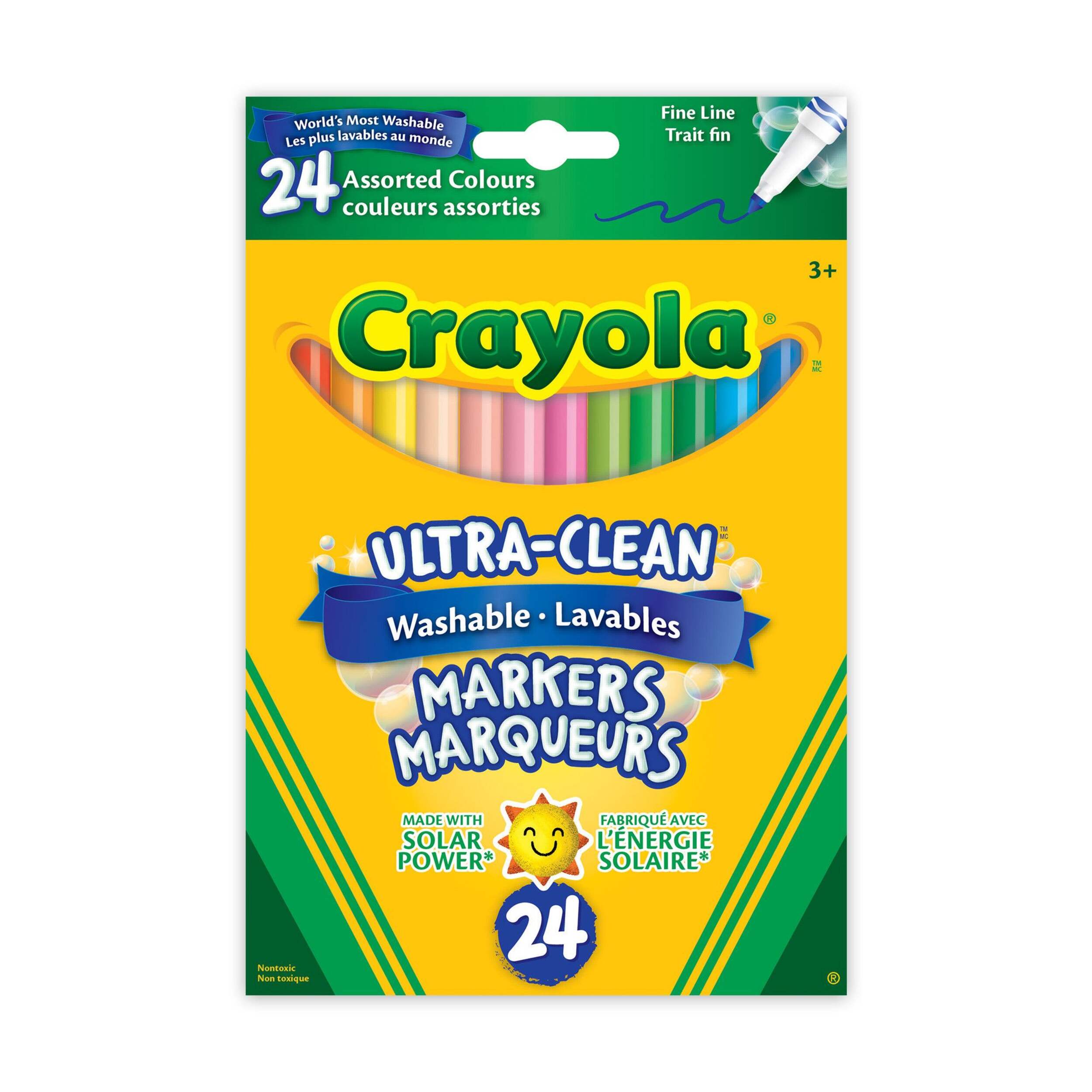 Crayola Washable Fine Line Coloured Drawing Markers, Multi-Coloured, 24-pk, for Arts & Crafts Front_Flat