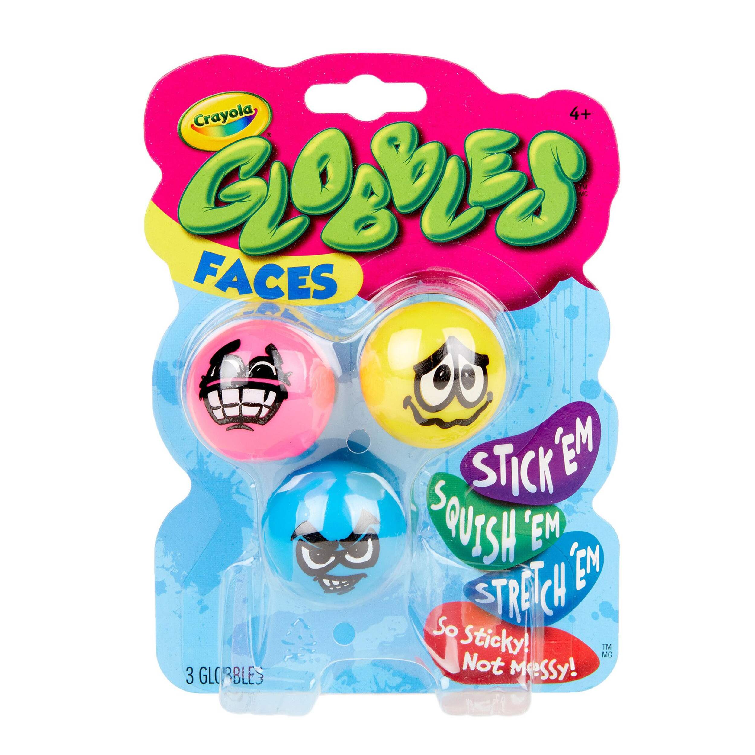 Crayola Silly Face Globbles, Pink/Yellow/Blue, 3-pk, for Birthday/Party Favour Front_Flat