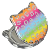 Leopard Print Cat Compact Mirror, Rainbow, for Birthday/Party Favour Mirror
