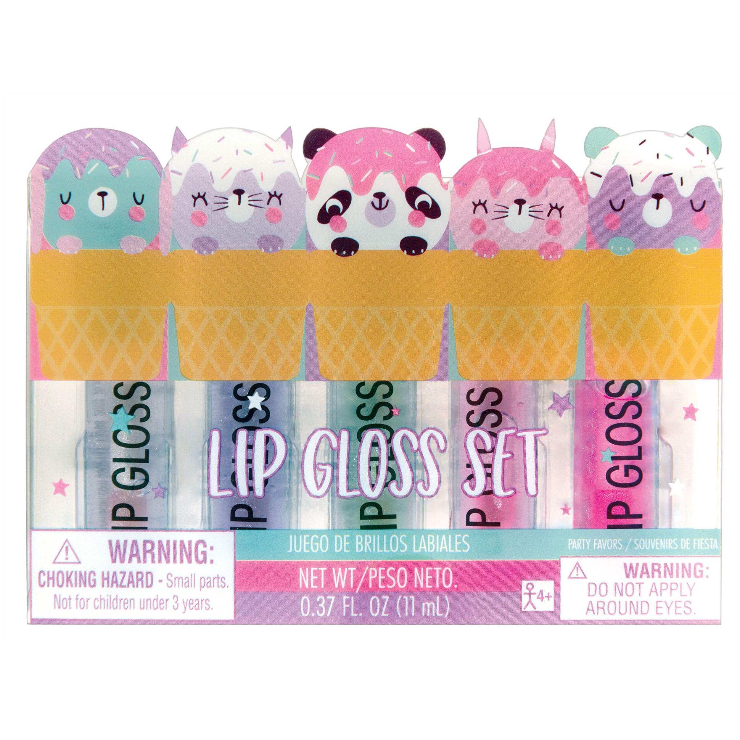 Sweet Animal Glitter Lip Gloss Set, Clear, 5-pk, for Birthday Party Front_Flat
