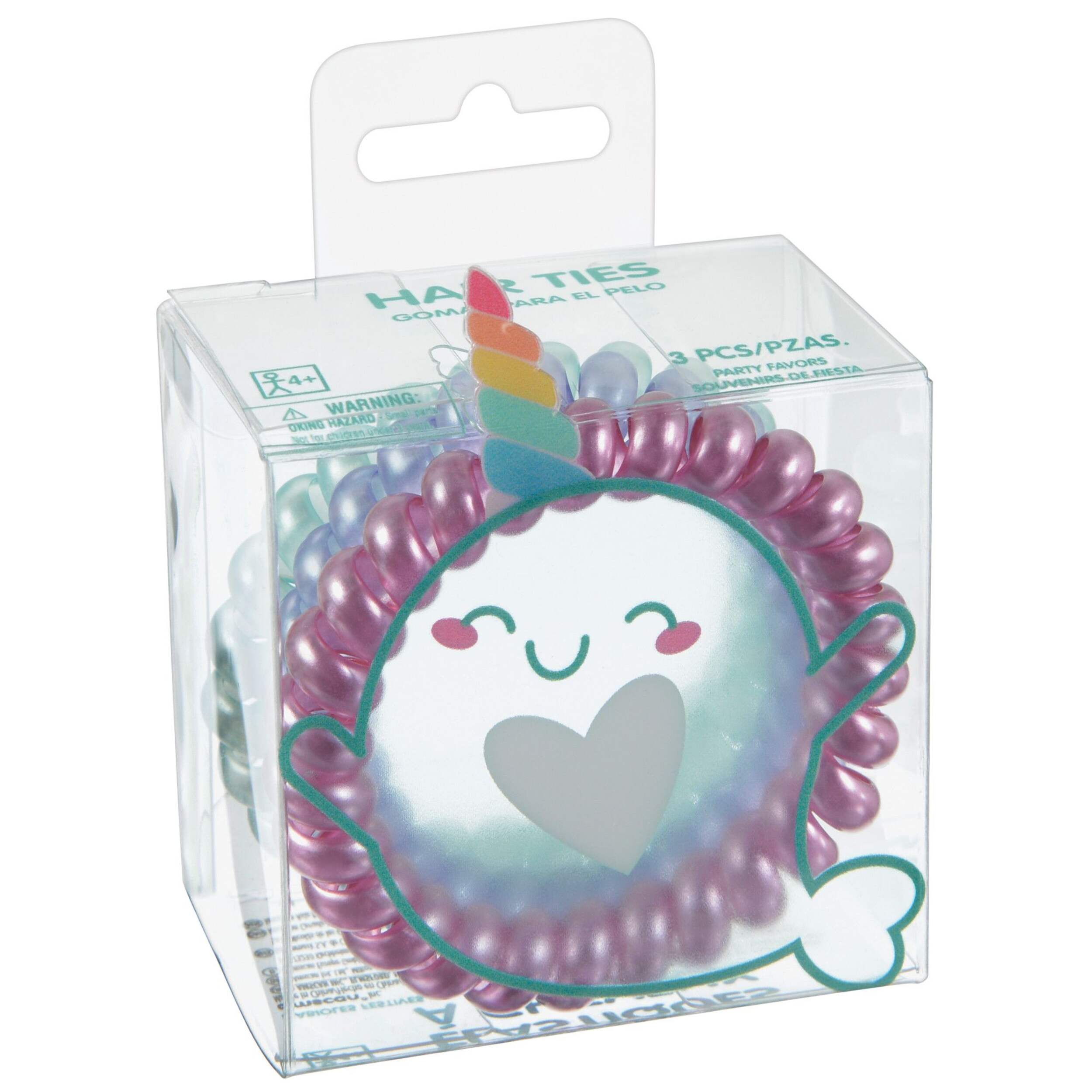 Narwhal Coil Hair Tie Wearable Accessories, Purple/Blue, 3-pk, for Birthday Party Front_Three_Fourths_Angled_Right