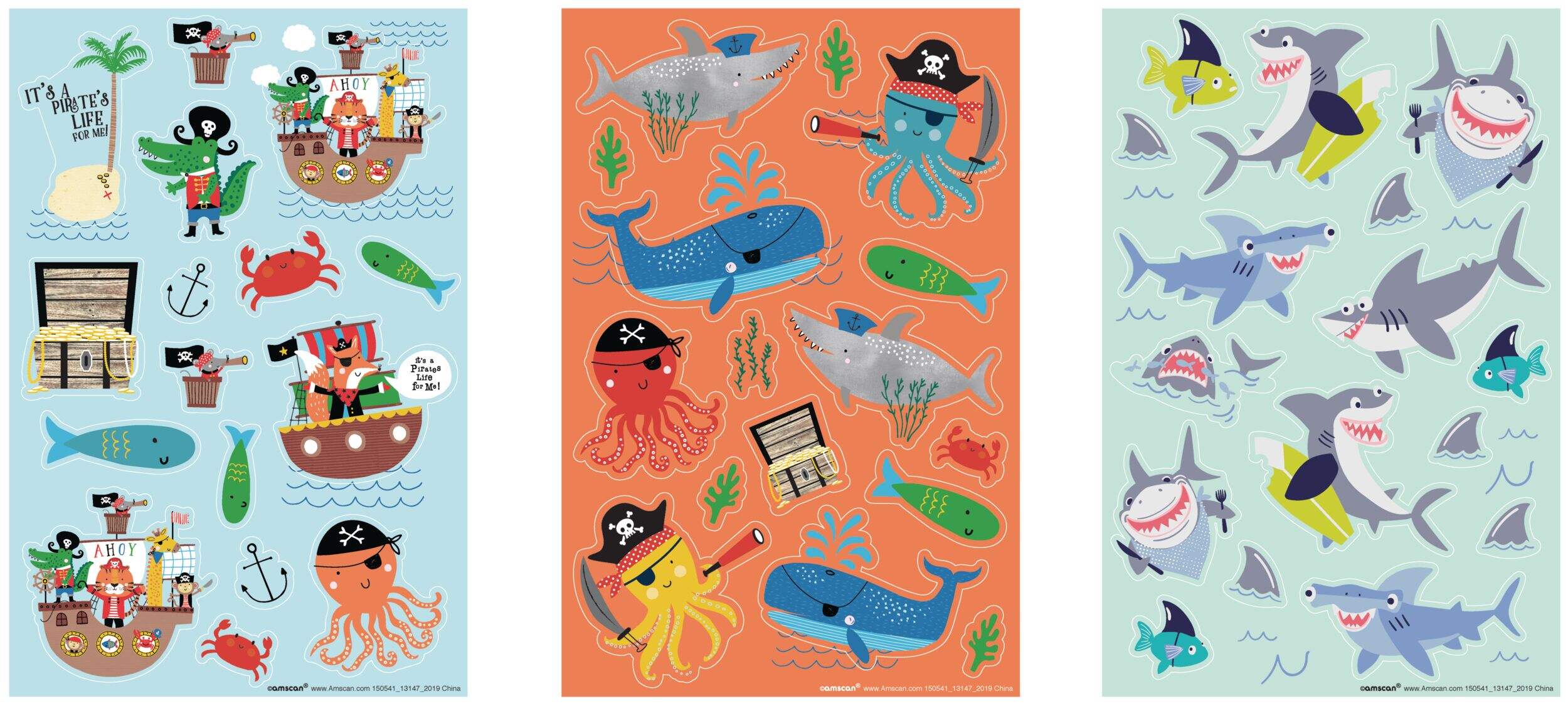 Autocollants, créatures de la mer pirates, paq. 12 Front_Flat