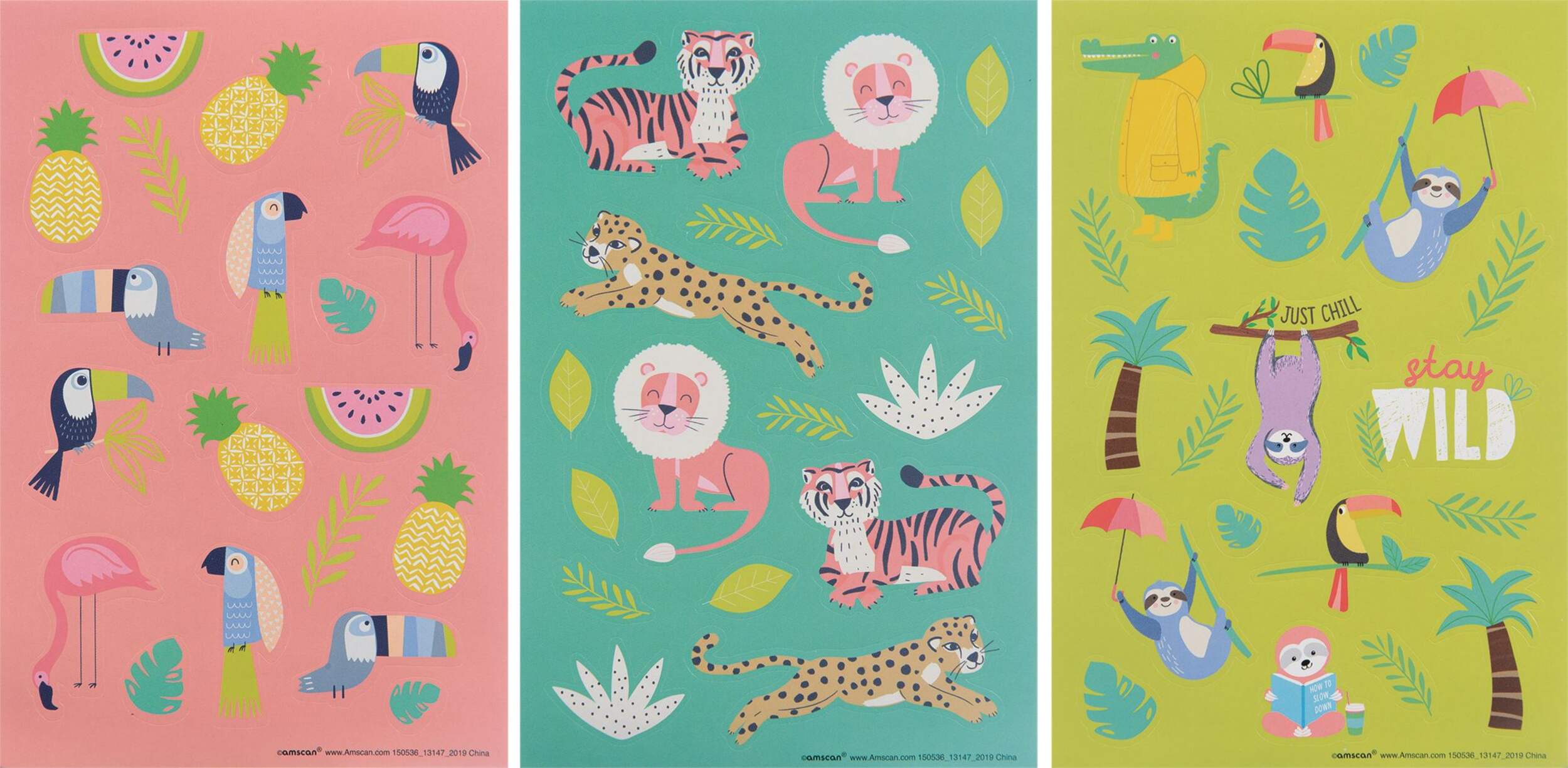 Cute Jungle Animals Stickers, 12-pk Front_Flat