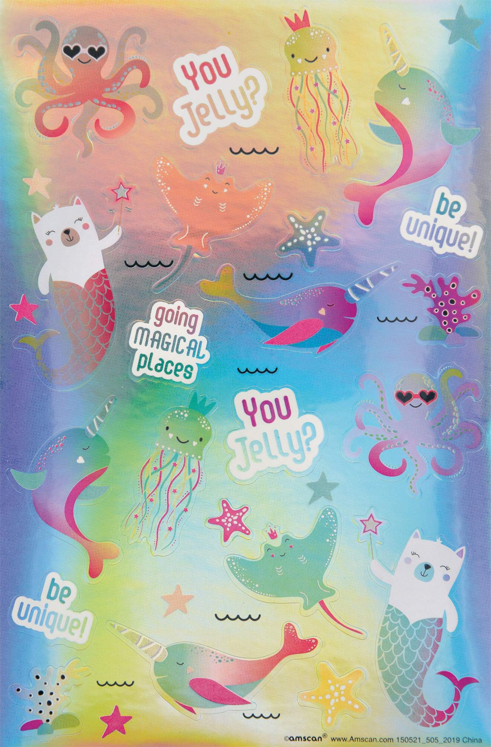 Magical Sea Creature Foil Stickers, 3-pk Front_Flat