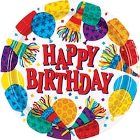 Colourful Happy Birthday Plates, 9-in, 8-pk Overhead_Flat