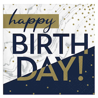 Serviettes à boissons d’anniversaire bleu marine et dorées, paq.&nbsp;16 Overhead_Flat