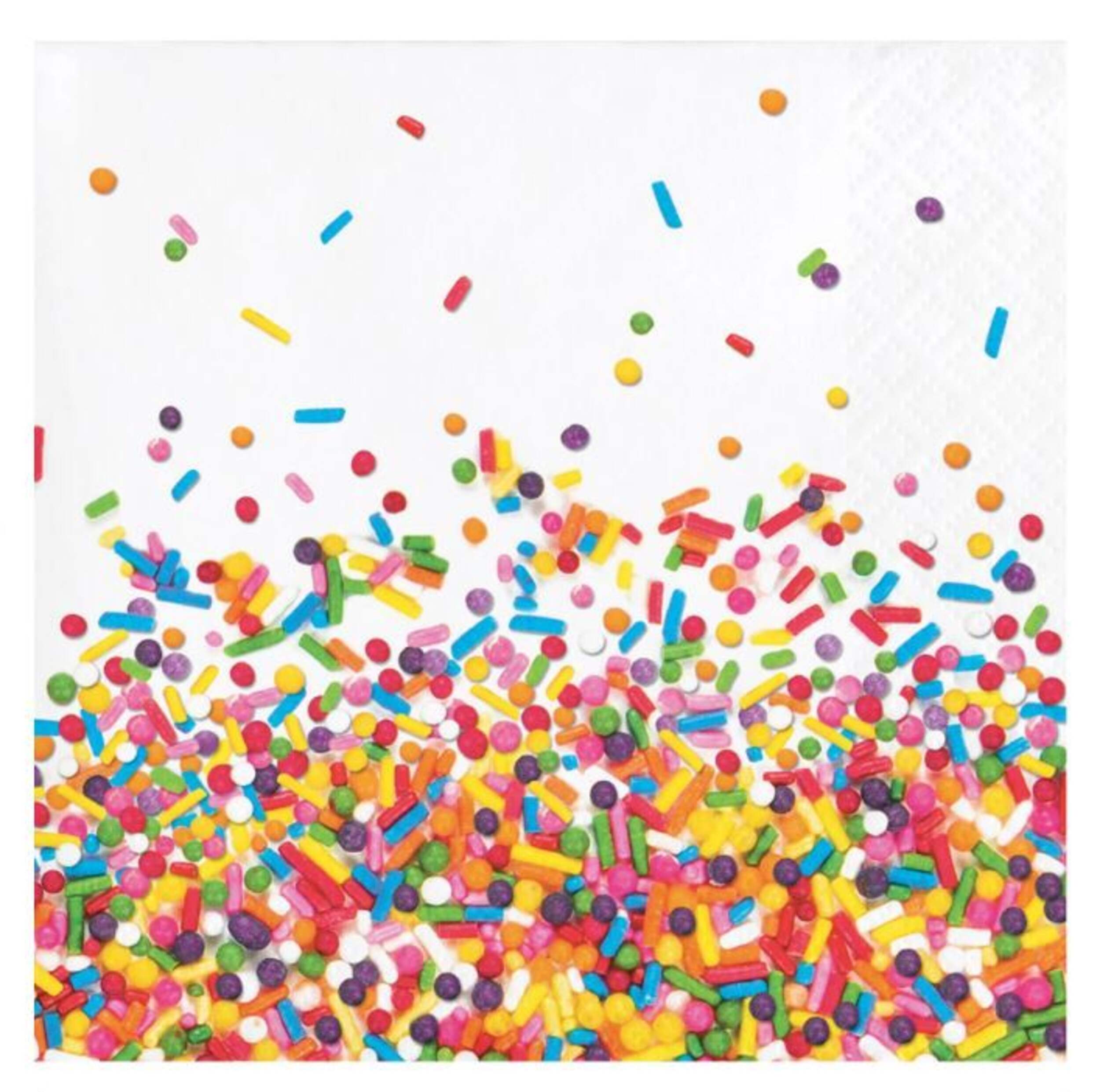 Confetti Sprinkles Square Paper Disposable Beverage Napkins, White/Multi-Coloured, 5-in, 16-pk, 2-ply, for Birthday Party Front_Flat