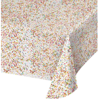 Confetti Sprinkles Rectangle Plastic Reusable Table Cover, White/Multi-Coloured, 54x102-in, for Birthday Party CloseUp