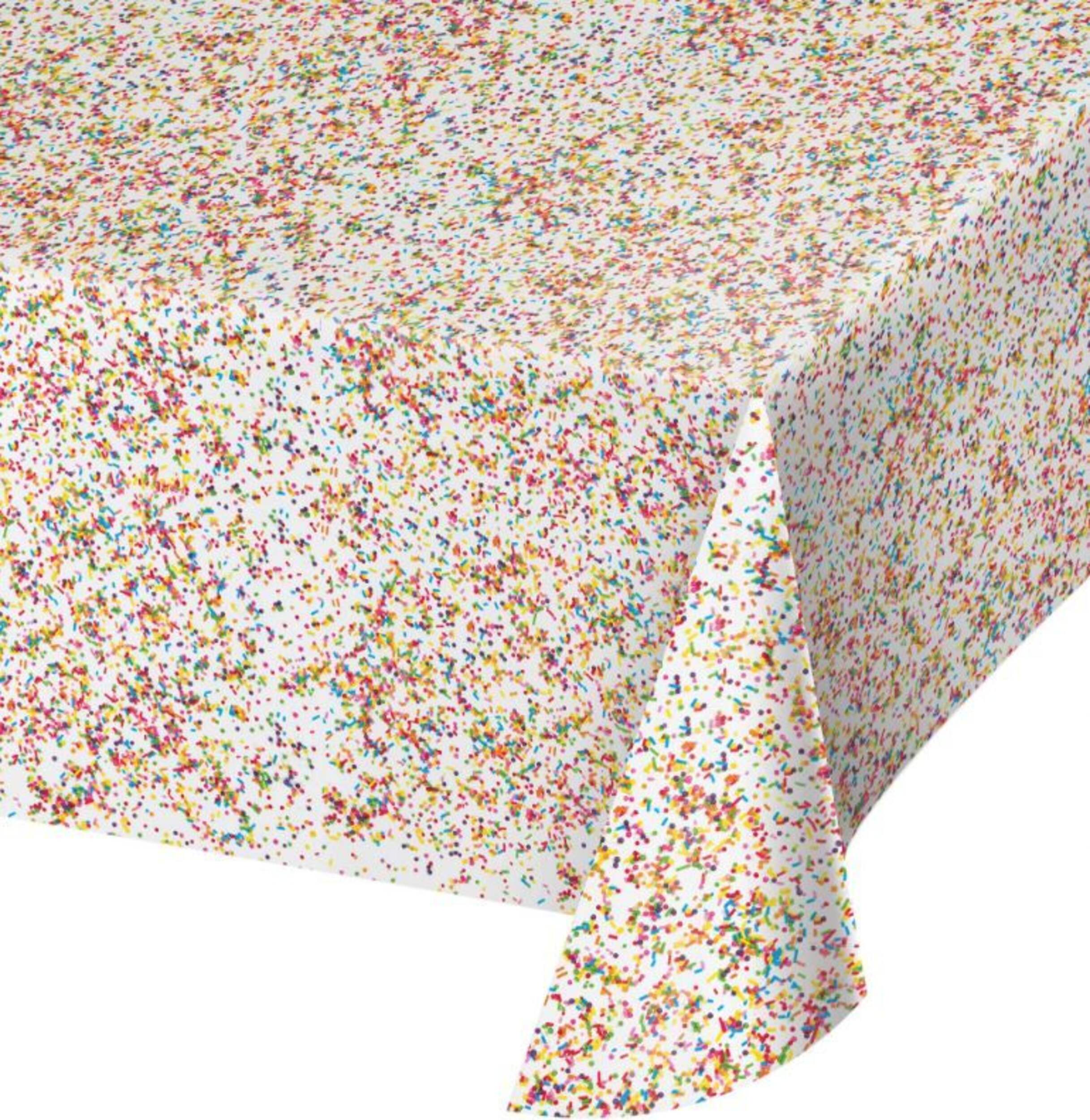 Confetti Sprinkles Rectangle Plastic Reusable Table Cover, White/Multi-Coloured, 54x102-in, for Birthday Party CloseUp