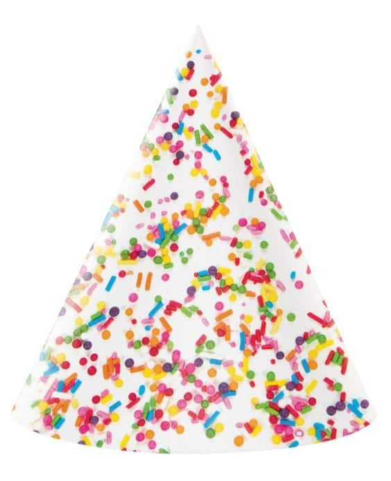 Cone Party Hats Multi Coloured Confetti Sprinkles One Size 8 Pk Wearable Accessories For 2540