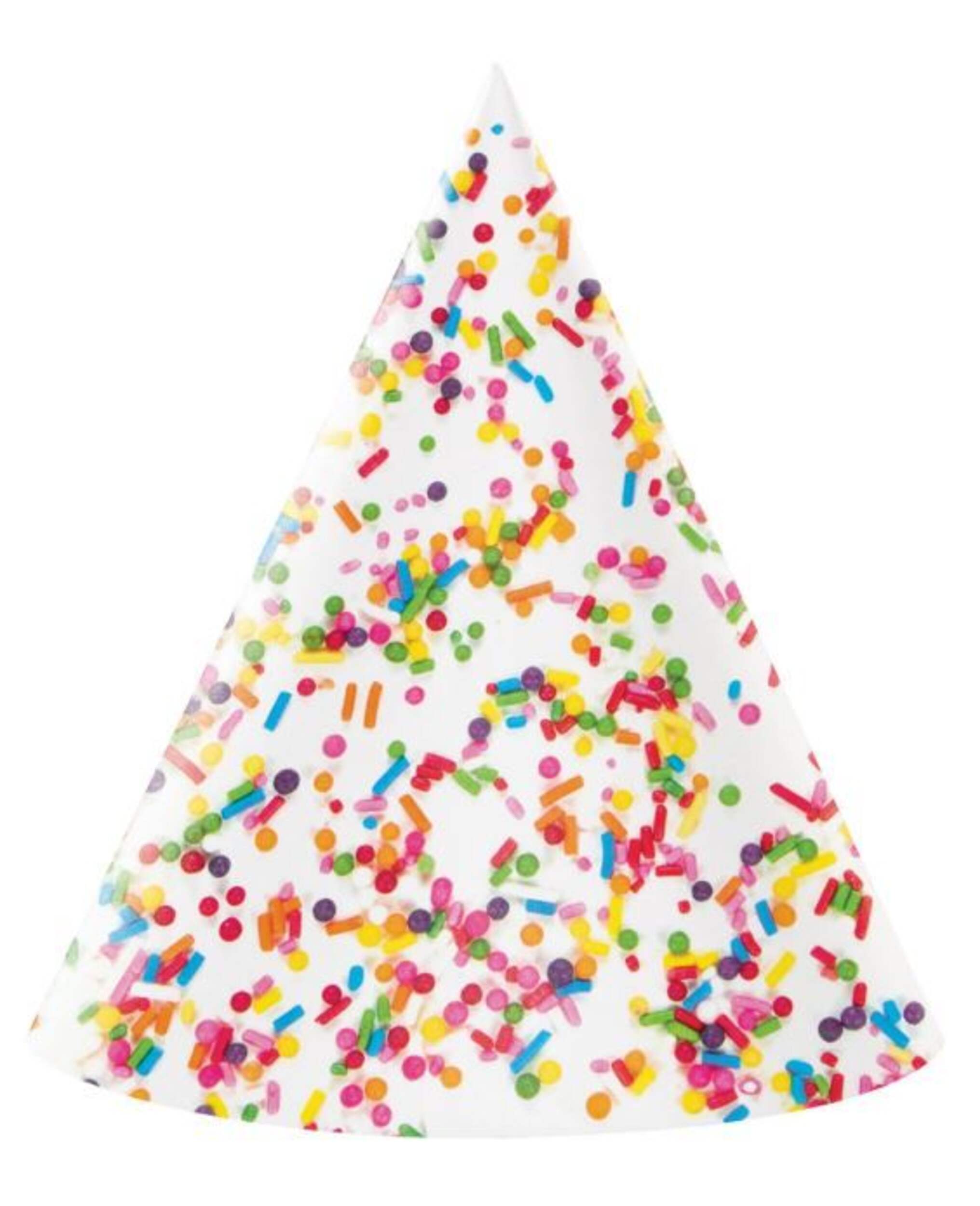 Cone Party Hats, Multi-Coloured Confetti Sprinkles, One Size, 8-pk, Wearable Accessories for Birthdays Front_Flat