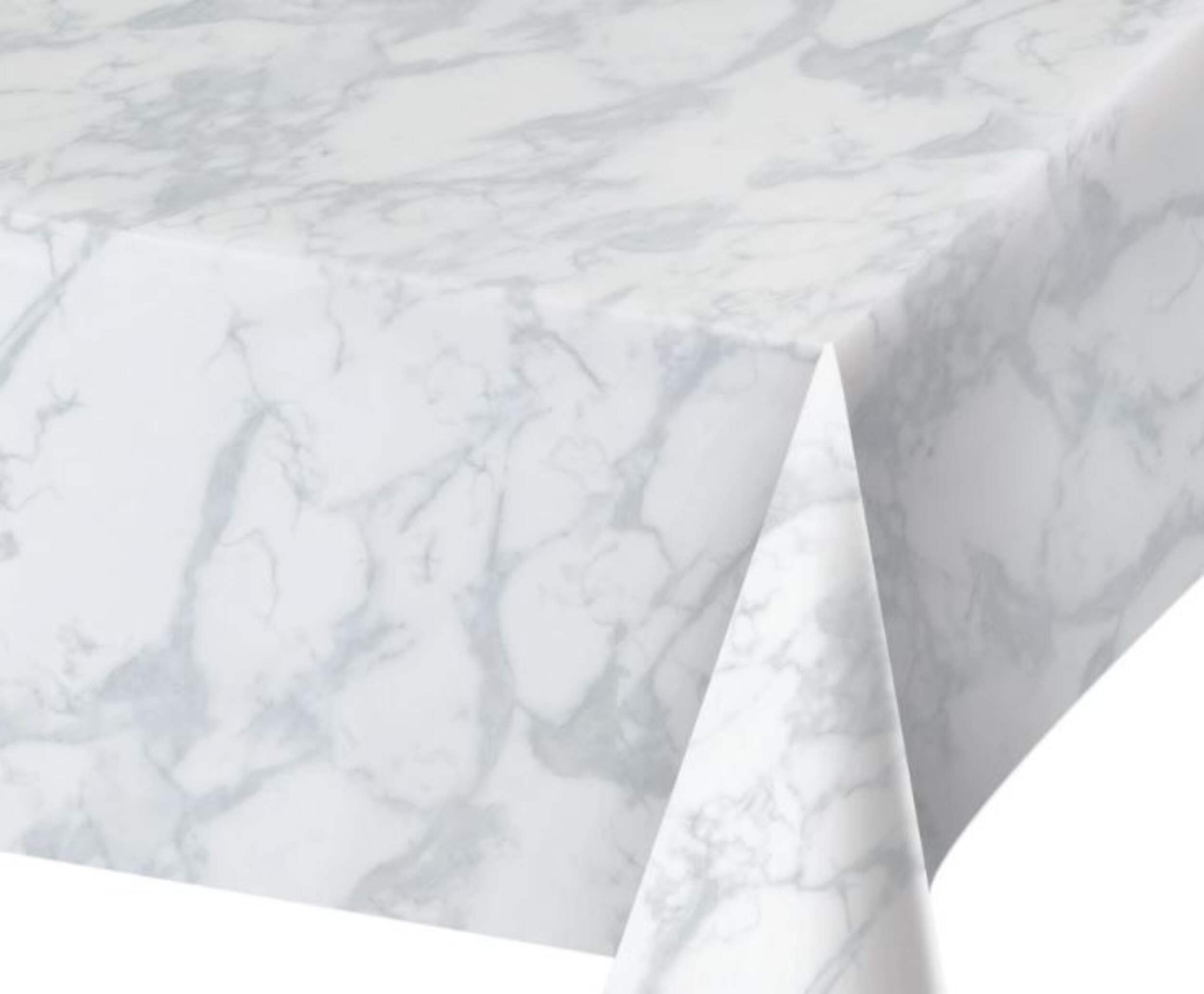 Rectangle Plastic Reusable Table Cover, Silver/White, Marble, 54x108-in, for Wedding/Engagement Party/Bridal Shower CloseUp