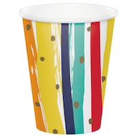 Paper Disposable Cups, Multi-Coloured, Striped, 9-oz, 8-pk, for Birthday Party Front_Elevated