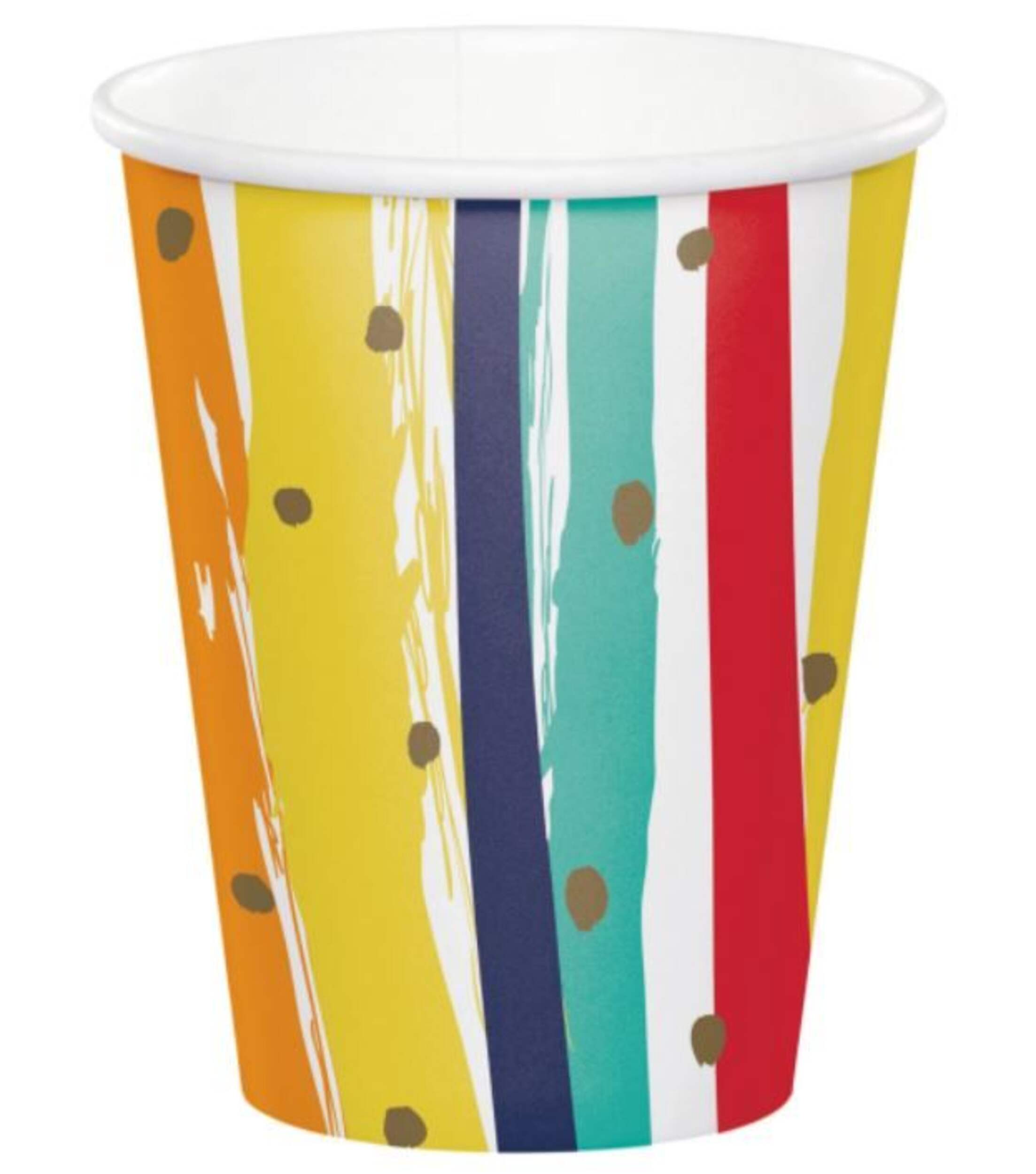 Paper Disposable Cups, Multi-Coloured, Striped, 9-oz, 8-pk, for Birthday Party Front_Elevated