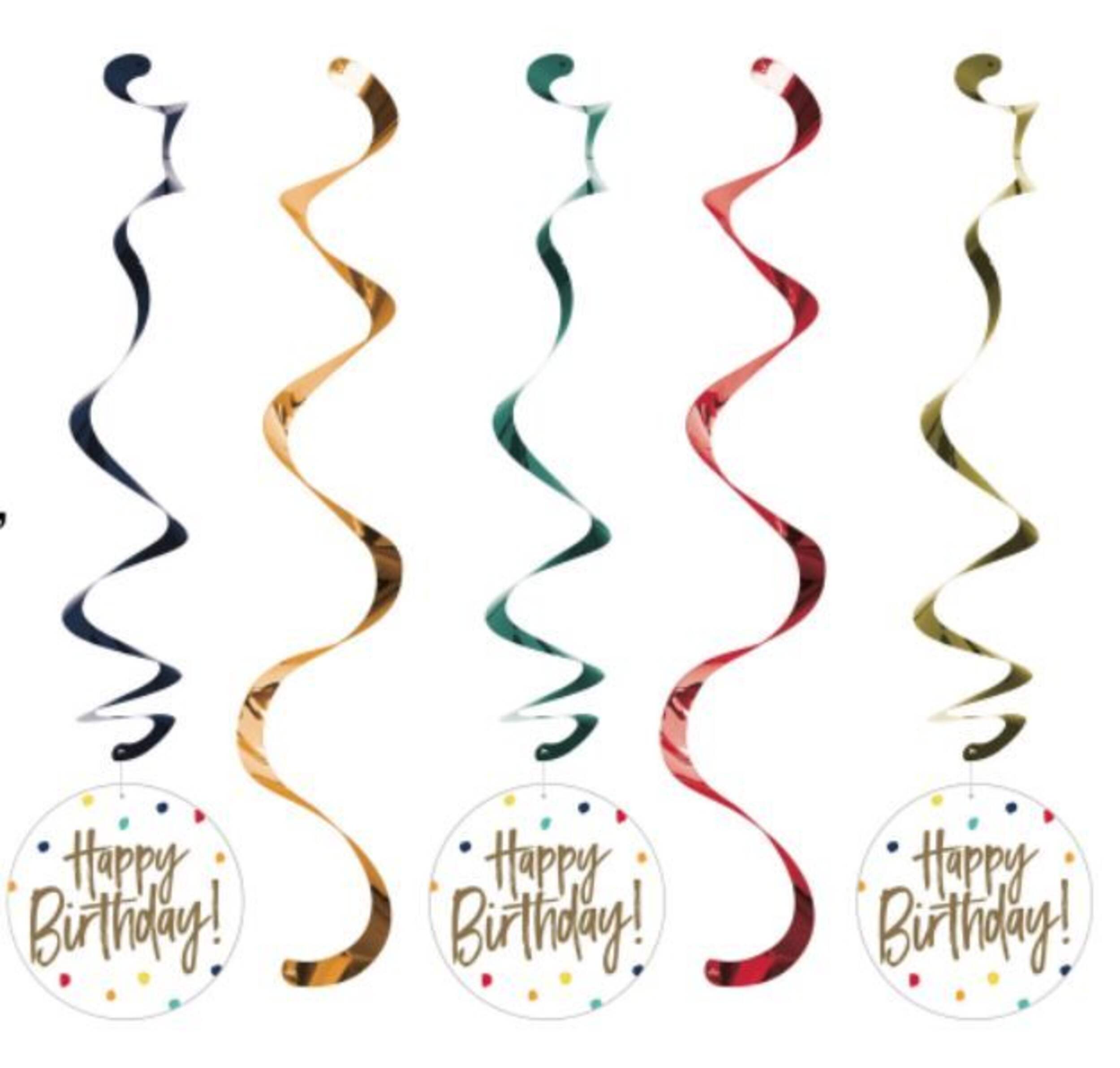 Guirlandes spiralées rayées d’anniversaire, paq.&nbsp;5 Front_Flat