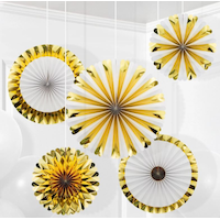 Fan Hanging Sign Decorations, White/Gold, 16-in, 5-pk, for Graduation/New Year's Eve/Birthday Front_Flat