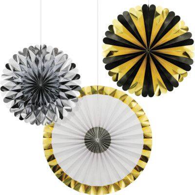 Fan Hanging Sign Decorations, Black/Gold/Silver, 16-in, 3-pk, for ...