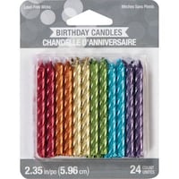 Spiral Metallic Wax Candles, Multi-Coloured, 3.2-in, 24-pk, for Birthday Party Front_Flat