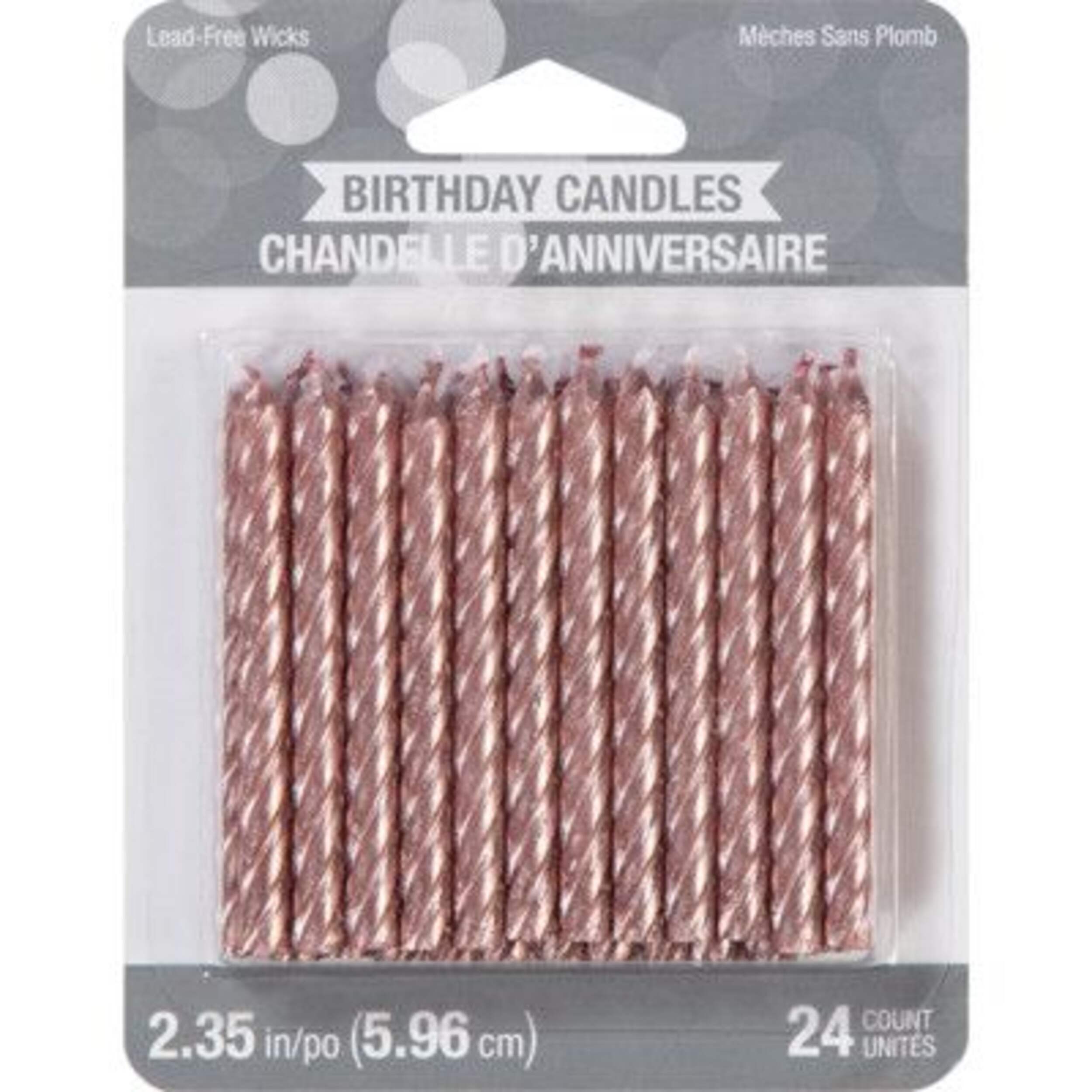 Metallic Spiral Wax Candles, Rose Gold, 3.2-in, 24-pk, for Birthday Party Front_Flat