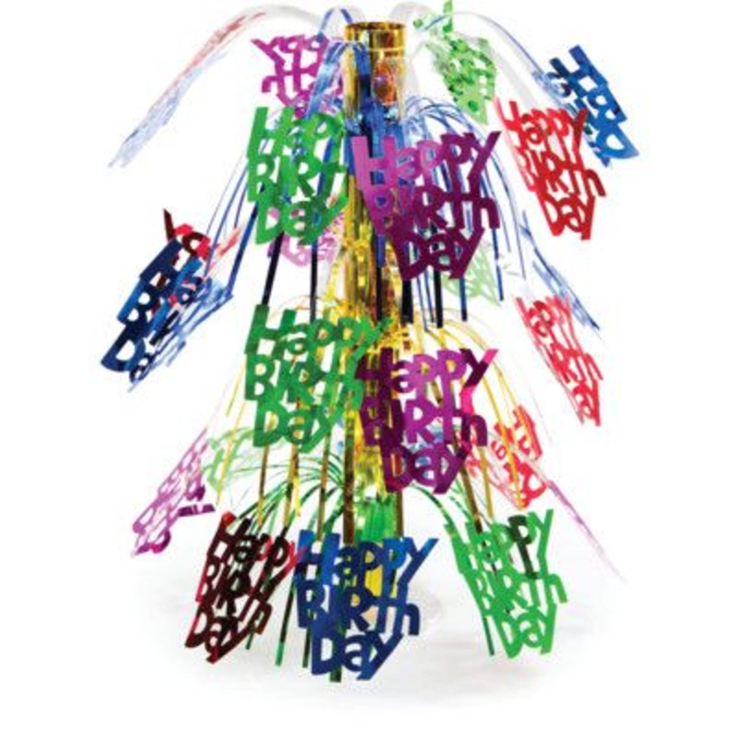 "Happy Birthday" Metallic Spray Burst Centerpiece Table Decoration, Multi-Coloured, 18-in, for Birthday Party Front_Flat