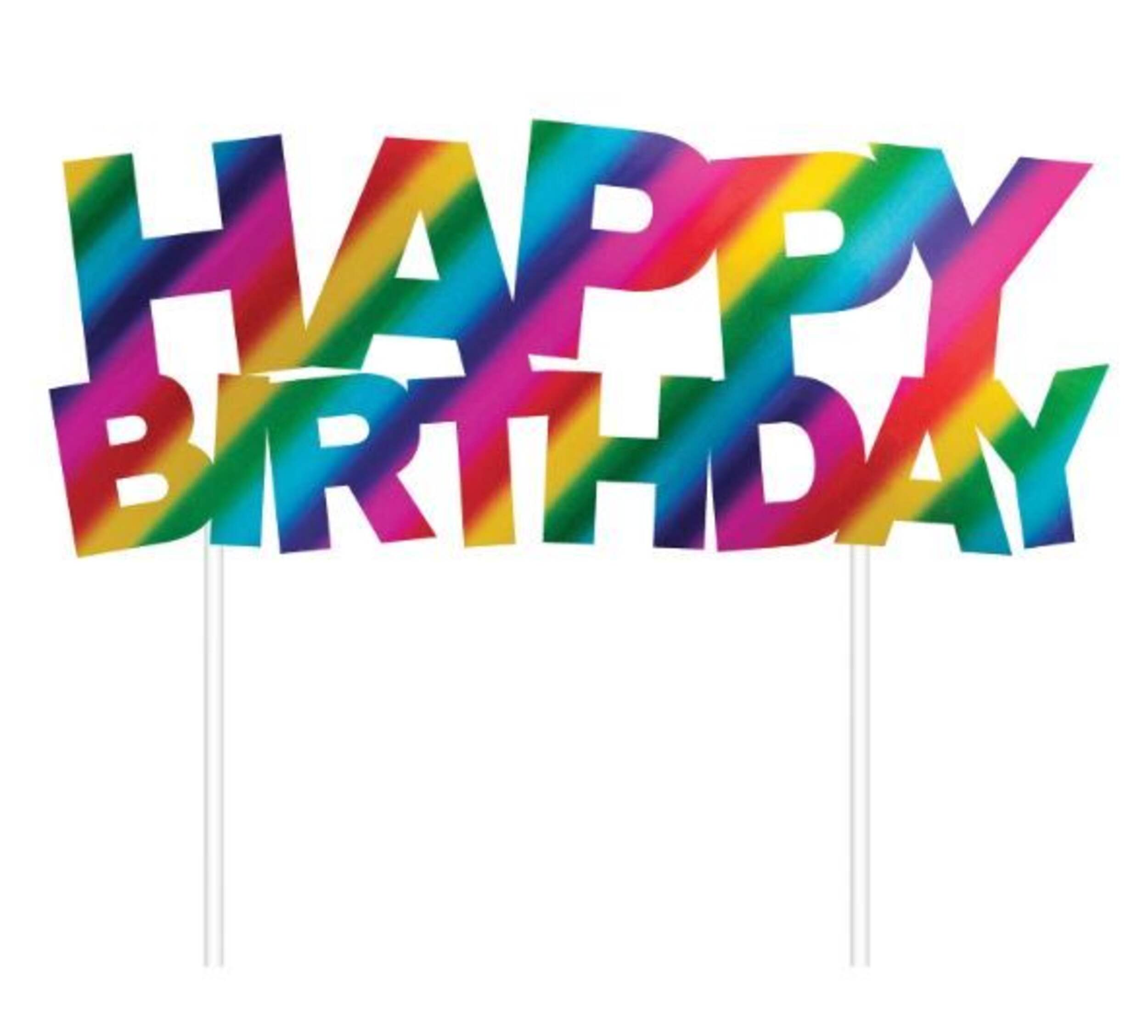 "Happy Birthday" Foil Cake Treat Topper, Multi-Coloured, 6-in, for Birthday Party Front_Flat