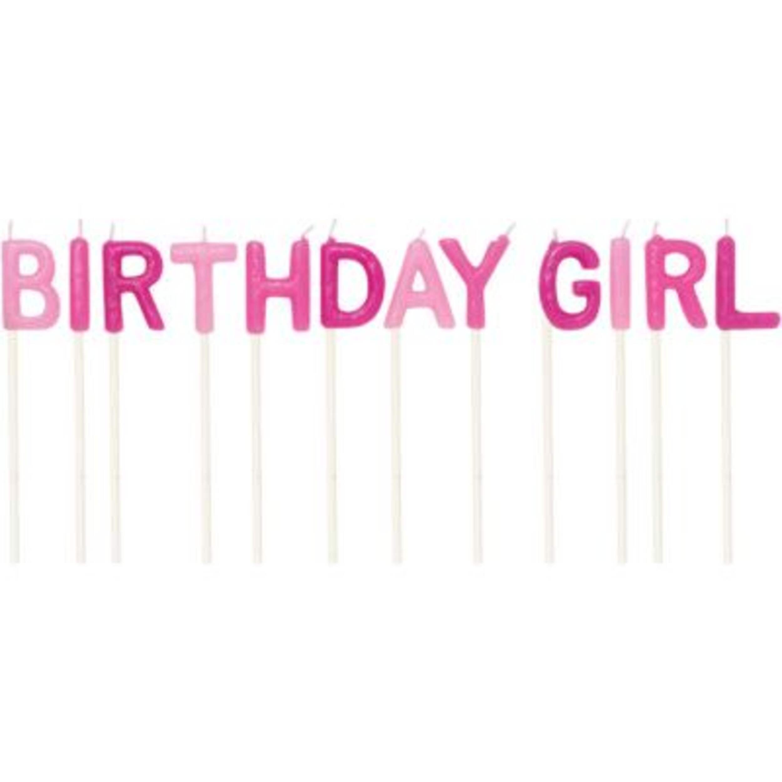 "Birthday Girl" Letter Wax Candles, Pink, 3-in, 12-pk, for Birthday Party Front_Flat
