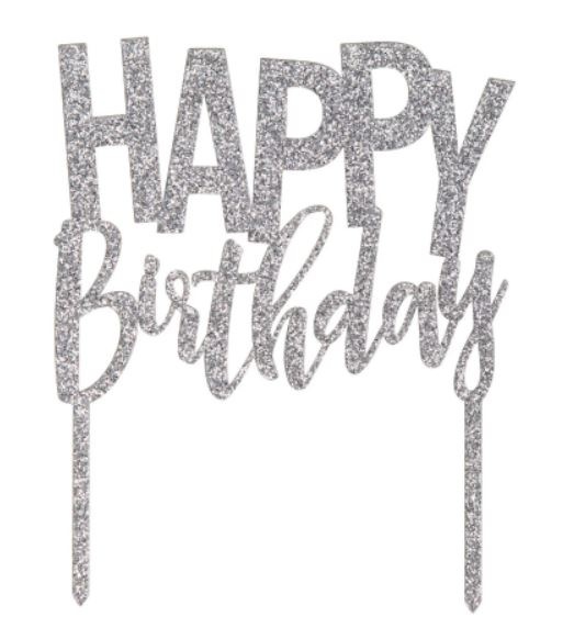 Silver Happy Birthday Cake Topper Party City