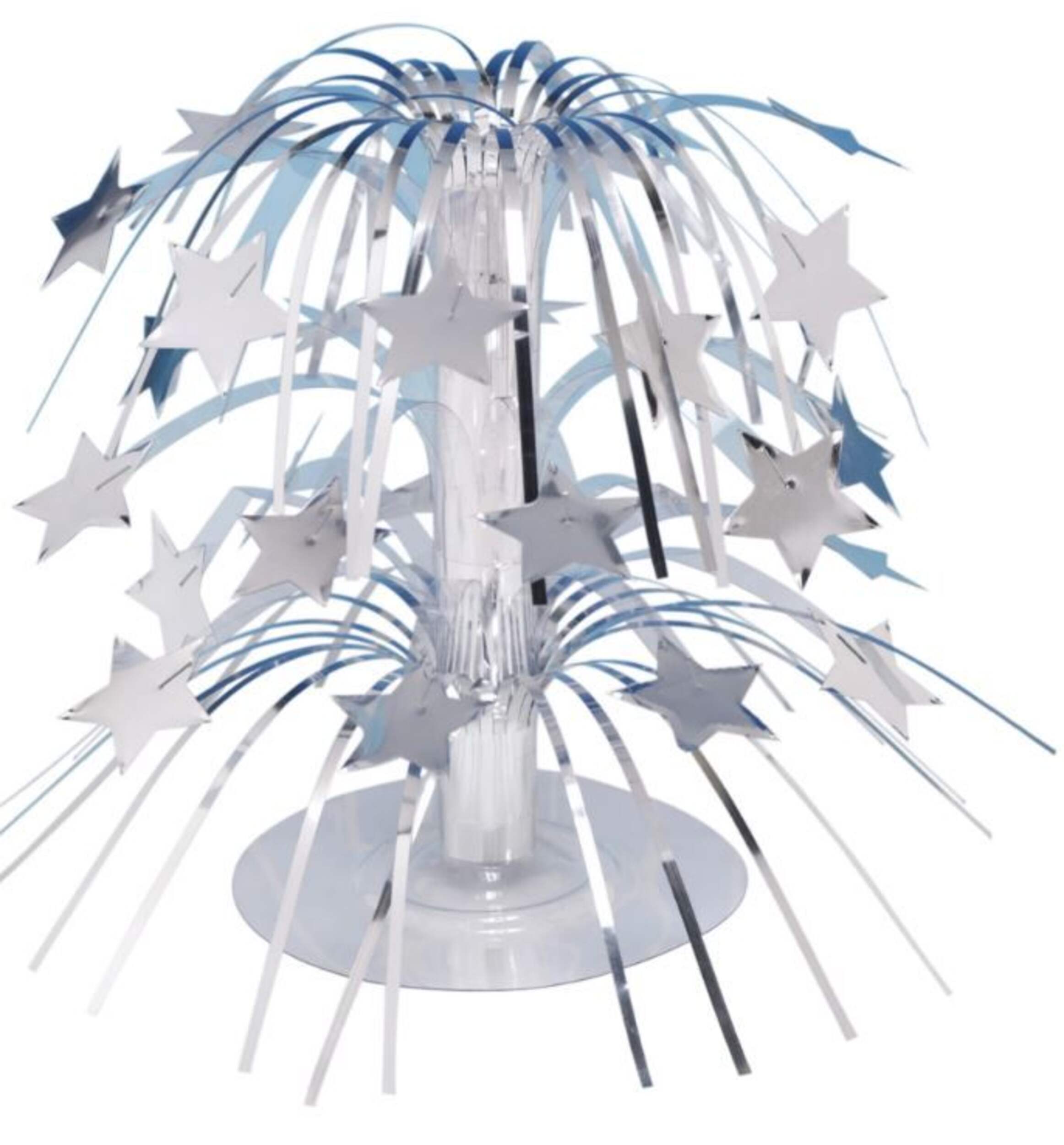 Metallic Spray Burst Centerpiece Table Decoration, Silver, Stars, 8.5-in, for Birthday/Graduation Front_Elevated