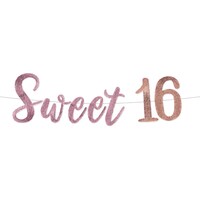 "Sweet 16" Hanging Garland Banner Decoration, Rose Gold, 1.32-ft, for Birthday Party