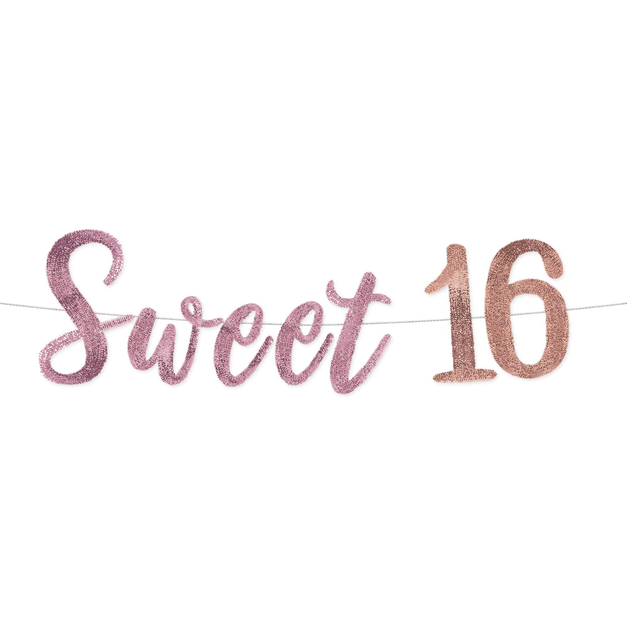 "Sweet 16" Hanging Garland Banner Decoration, Rose Gold, 1.32-ft, for Birthday Party Front_Flat