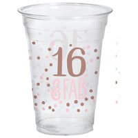 "16 & Fab" Plastic Reusable Cups, Clear/Pink, 16-oz, 20-pk, for Birthday Party