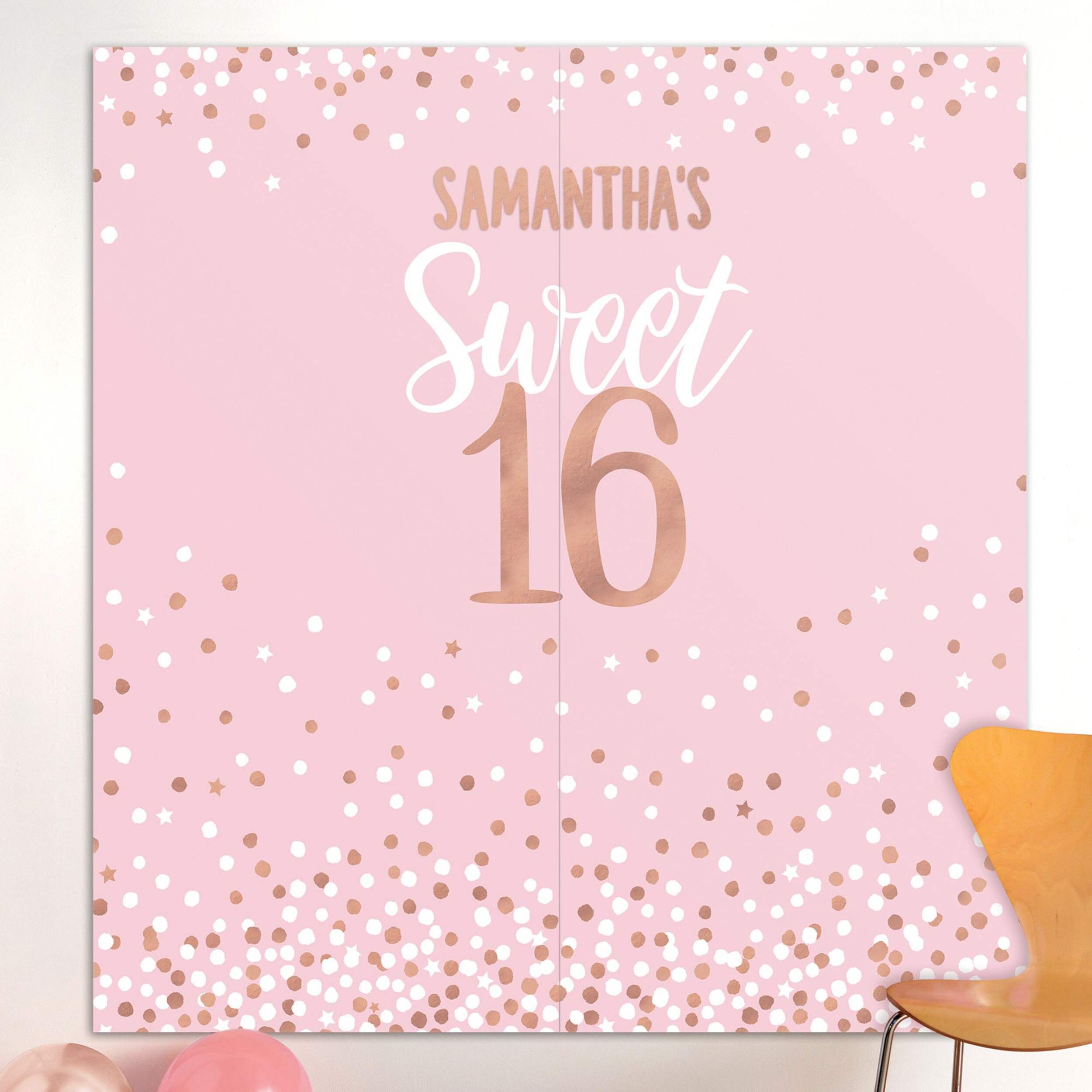 "Sweet 16" Customizable DIY Plastic Scene Setter Background Decoration, Pink, 19-in, for Birthday Party Front_Flat